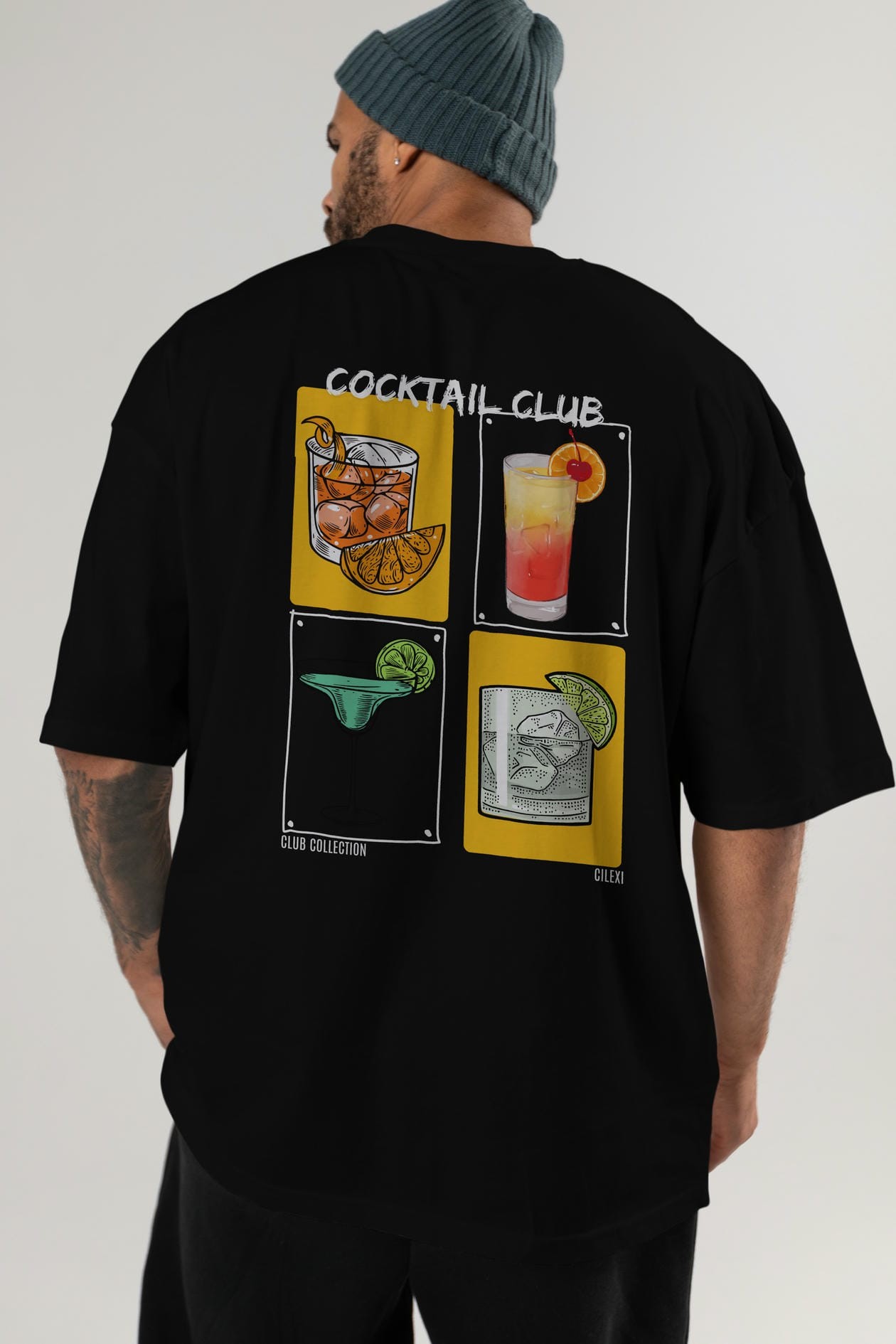 Cocktail Club Arka Baskılı Oversize t-shirt Erkek Kadın %100 Pamuk Bisiklet Yaka tişort