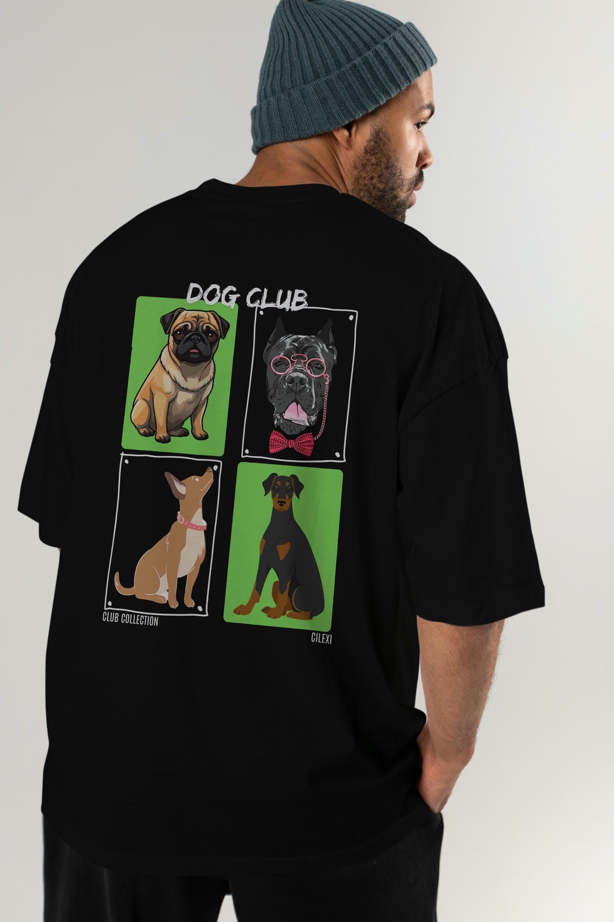Dog Club Arka Baskılı Oversize t-shirt Erkek Kadın %100 Pamuk Bisiklet Yaka tişort