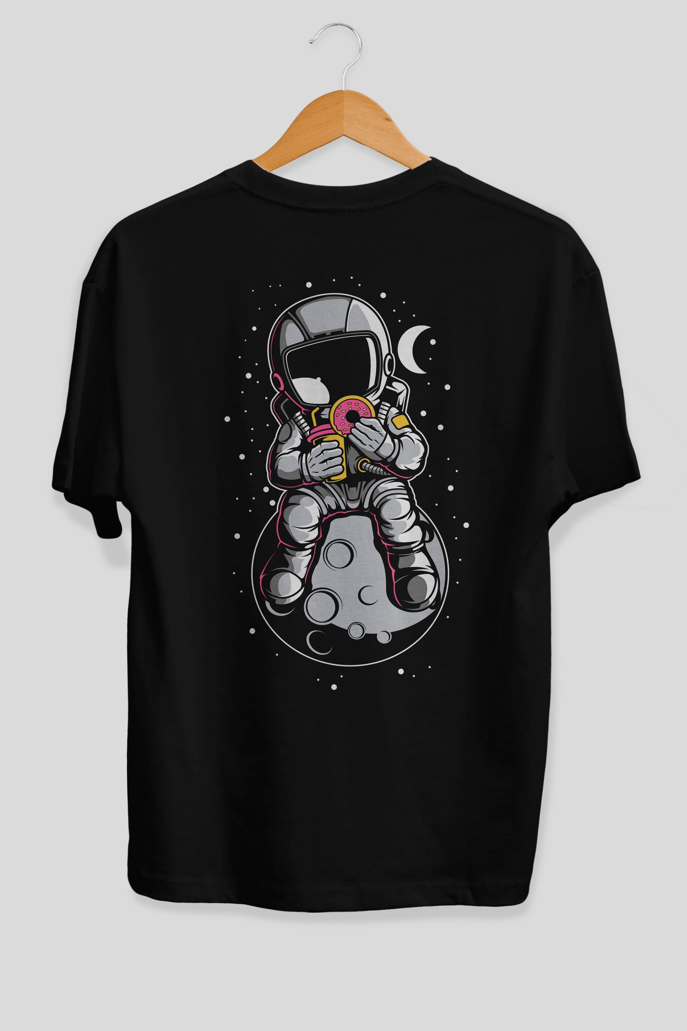 Astronaut Donuts Arka Baskılı Oversize t-shirt Erkek Kadın Unisex