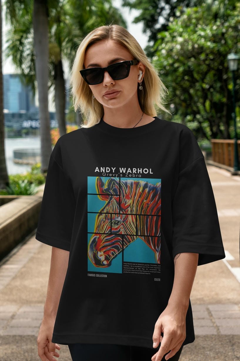 Andy Warhol ön Baskılı Oversize t-shirt Erkek Kadın Bisiklet Yaka Pamuk tişort