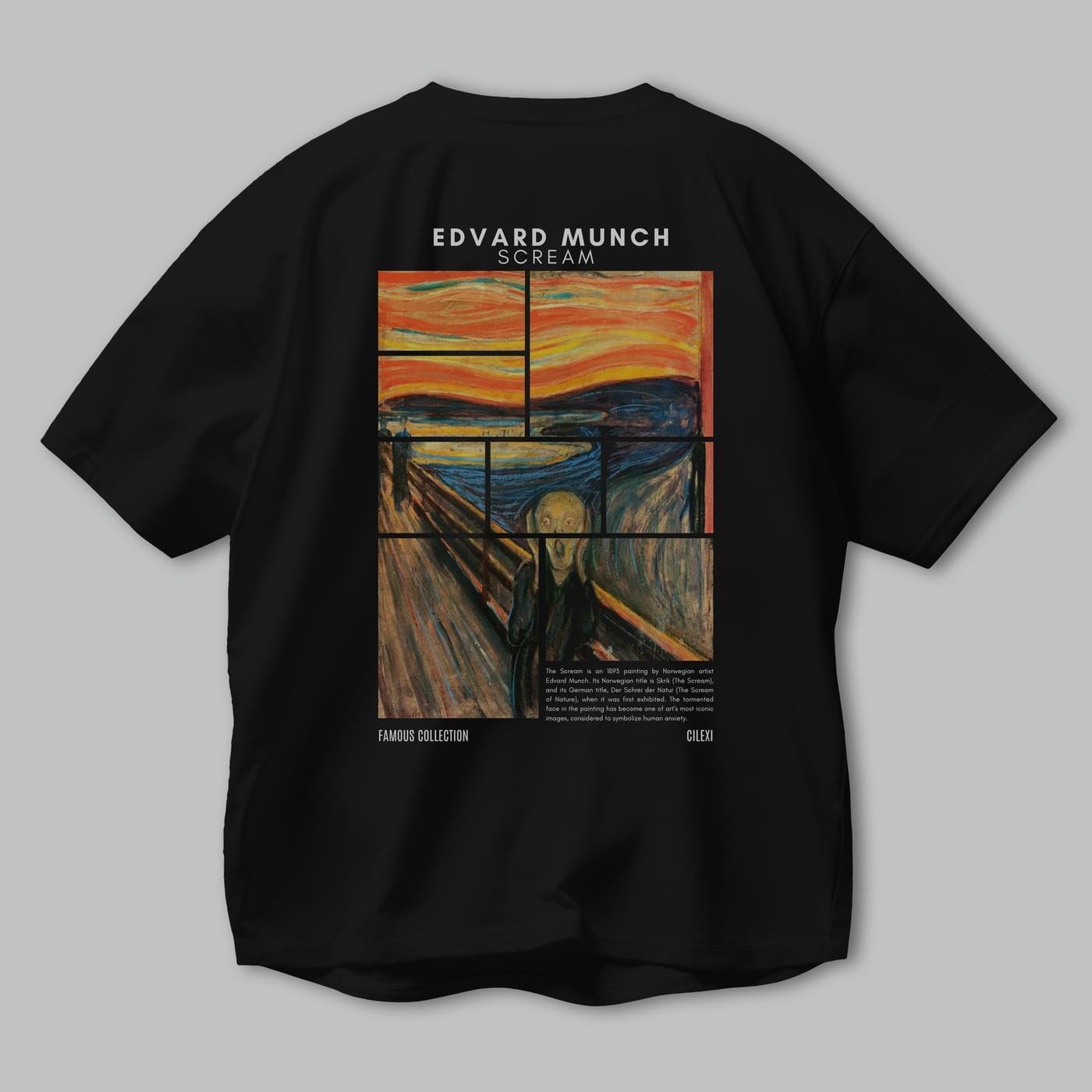 Edvard Munch Scream Arka Baskılı Oversize t-shirt Erkek Kadın Bisiklet Yaka Pamuk tişort
