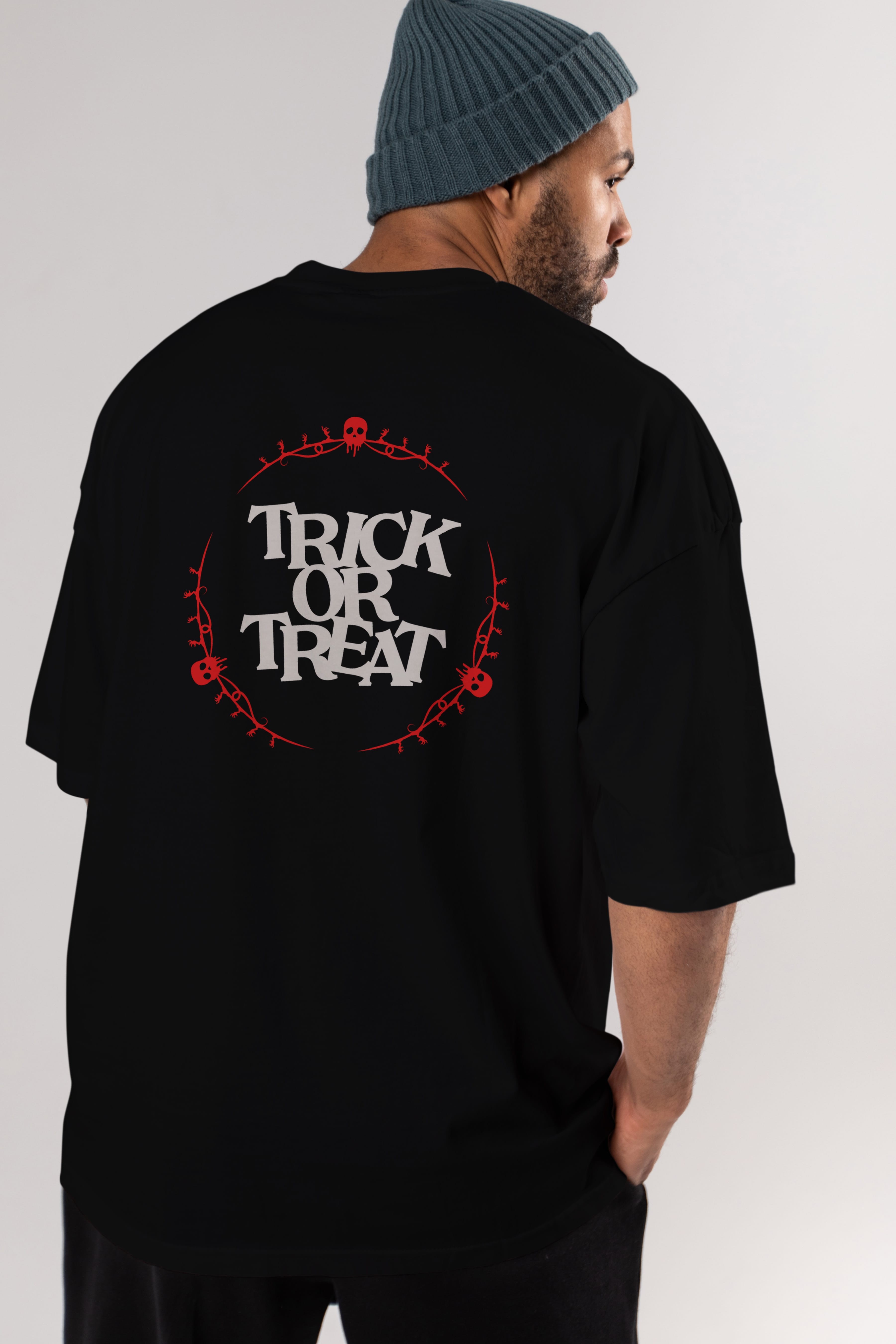 Trick or Treat Yazılı Arka Baskılı Oversize t-shirt Erkek Kadın Unisex