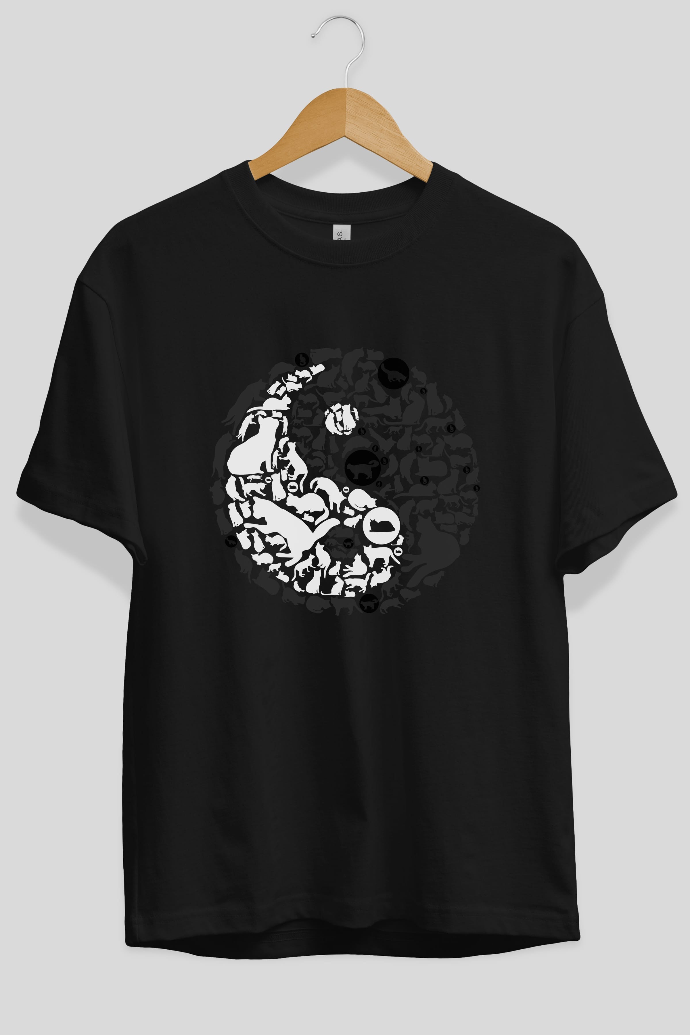 YinYang Cats Ön Baskılı Oversize t-shirt %100 pamuk Erkek Kadın Unisex