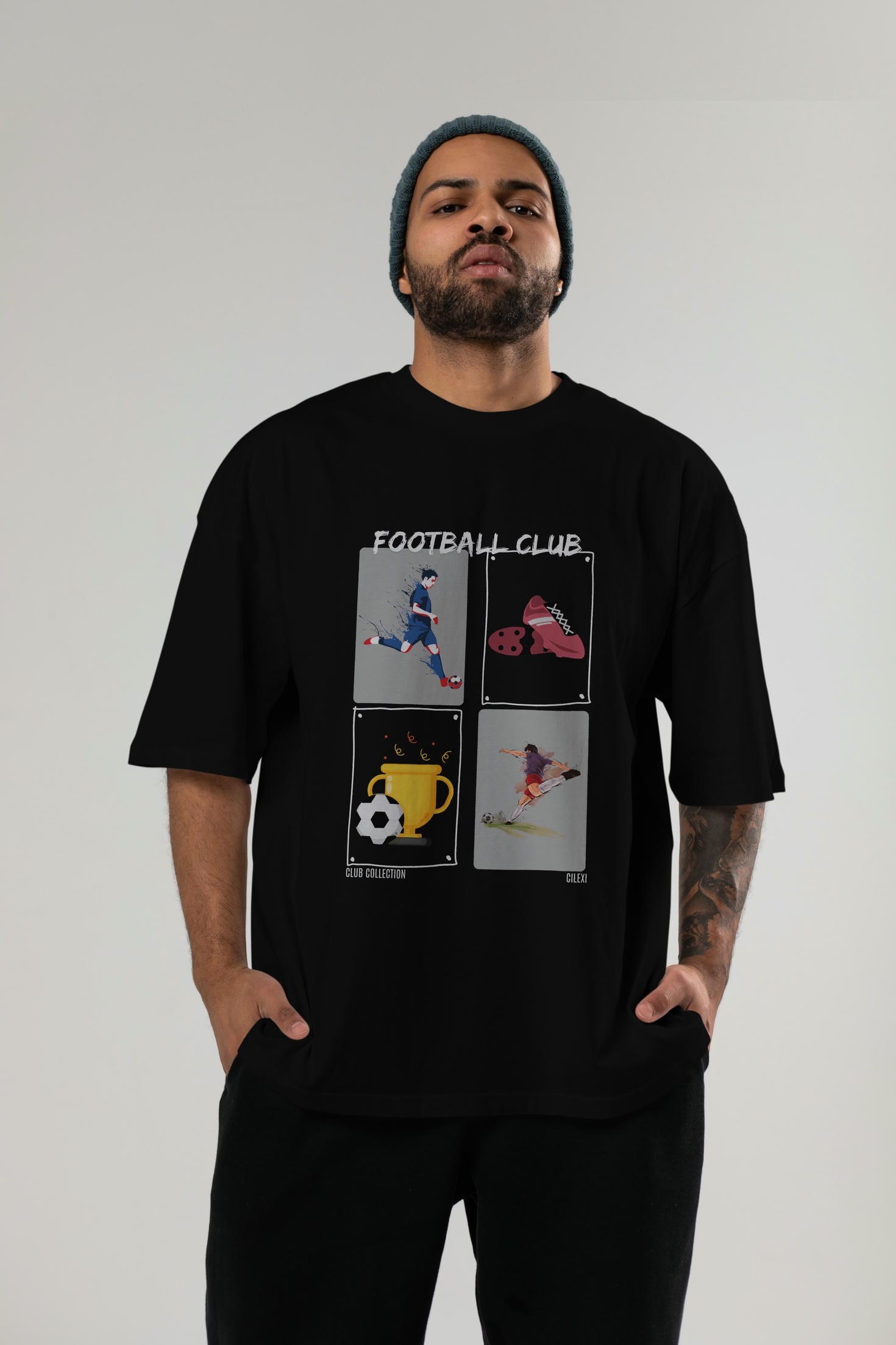 Football Club ön Baskılı Oversize t-shirt Erkek Kadın %100 Pamuk Bisiklet Yaka tişort