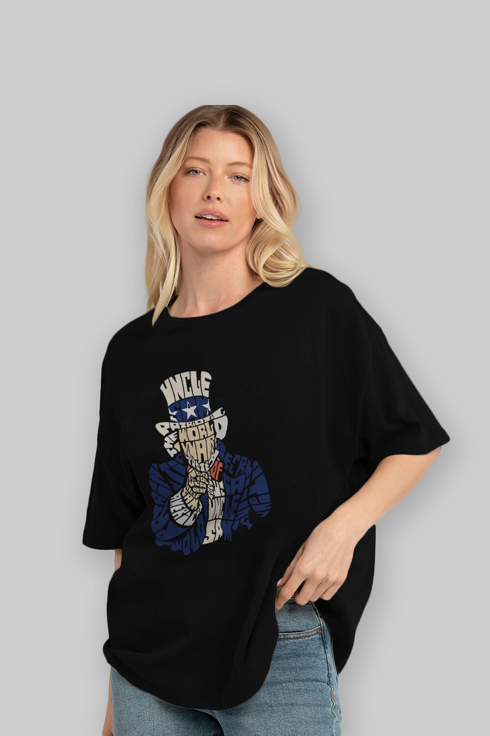 Uncle Sam Ön Baskılı Oversize t-shirt %100 pamuk Erkek Kadın Unisex