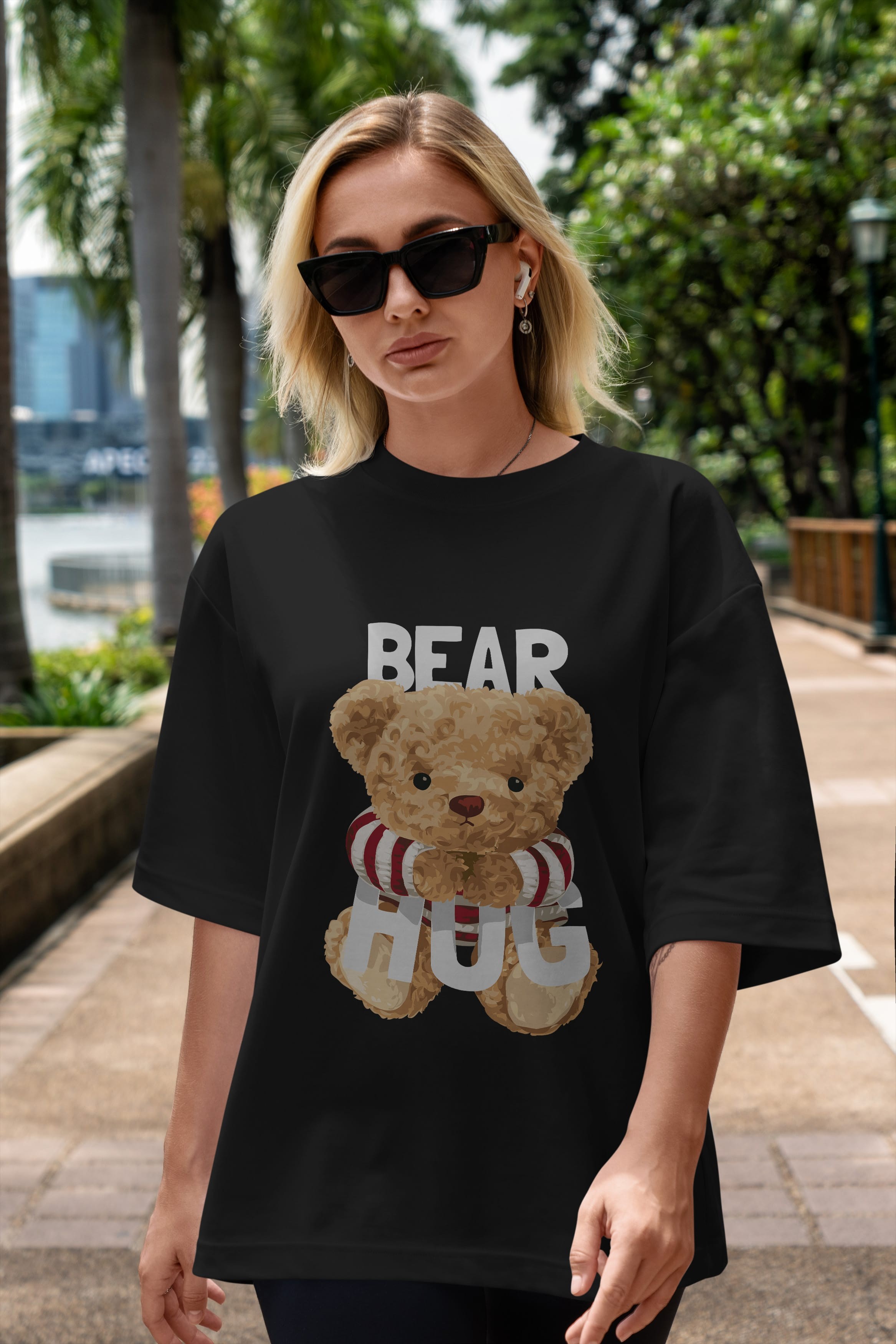 Teddy Bear Hug Ön Baskılı Oversize t-shirt Erkek Kadın Unisex %100 Pamuk