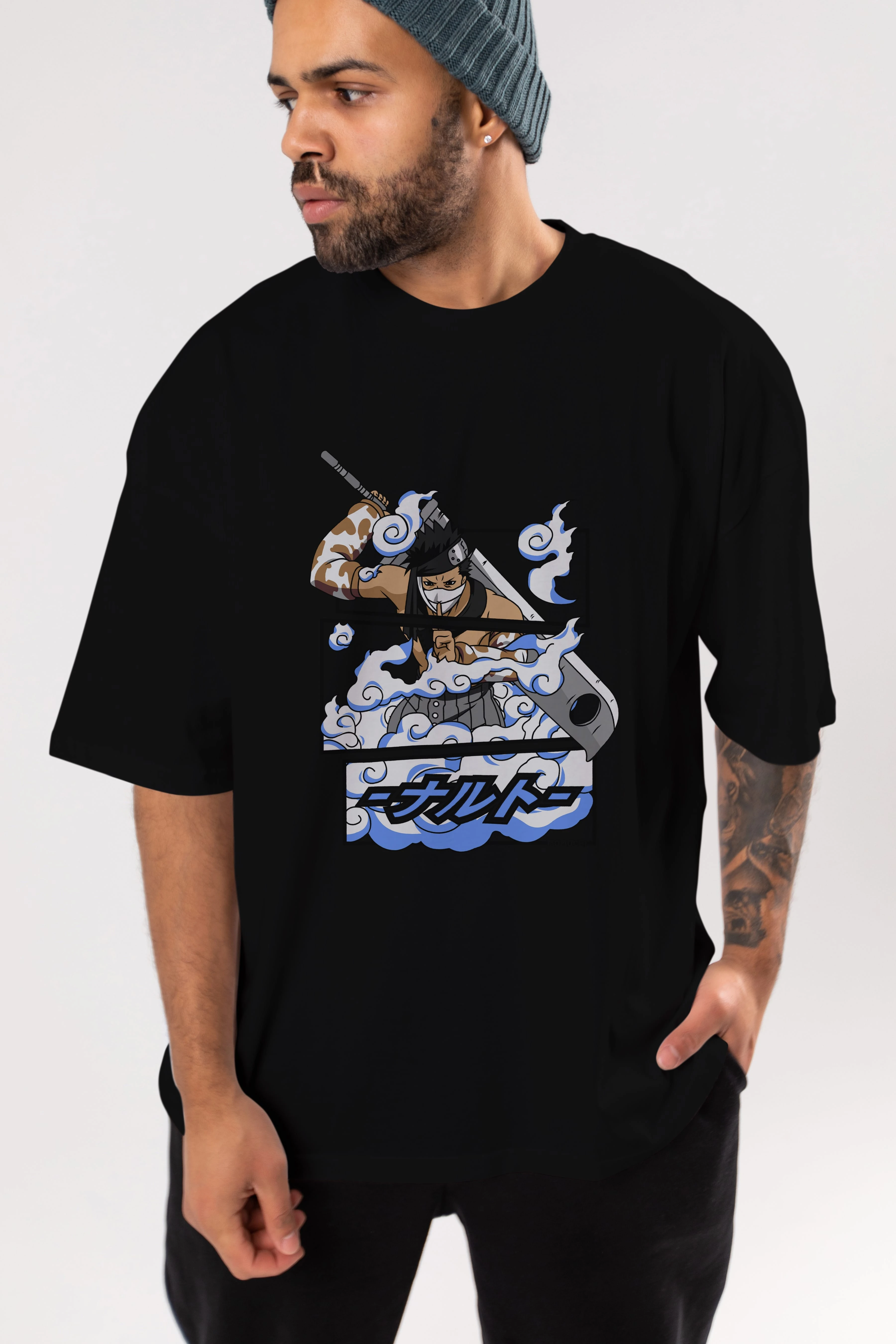 zabuza momochi Anime Ön Baskılı Oversize t-shirt %100 pamuk Erkek Kadın Unisex