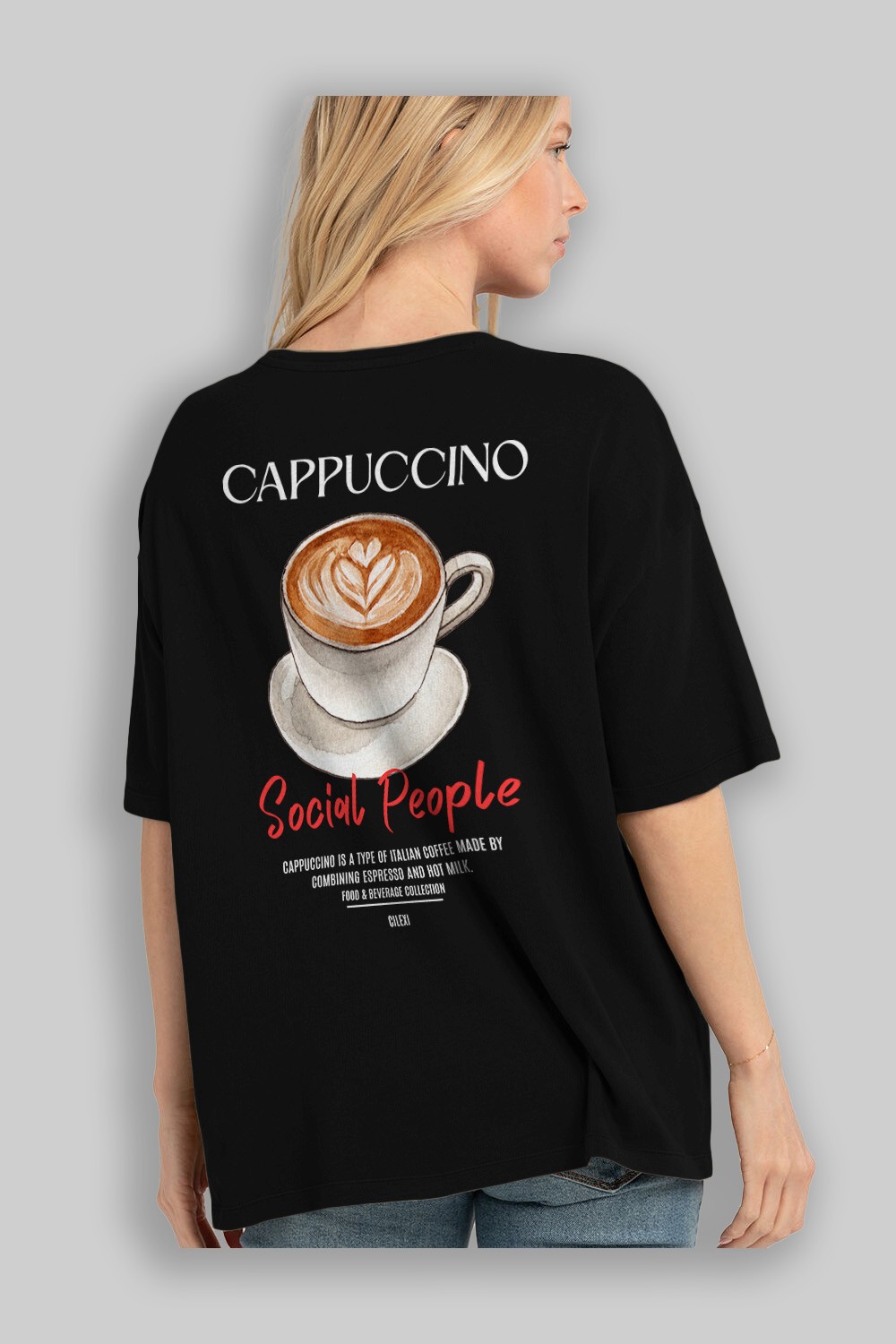 Cappuccino Kokteyl Serisi Baskılı Oversize t-shirt Erkek Kadın Unisex %100 Pamuk Bisiklet Yaka tişort