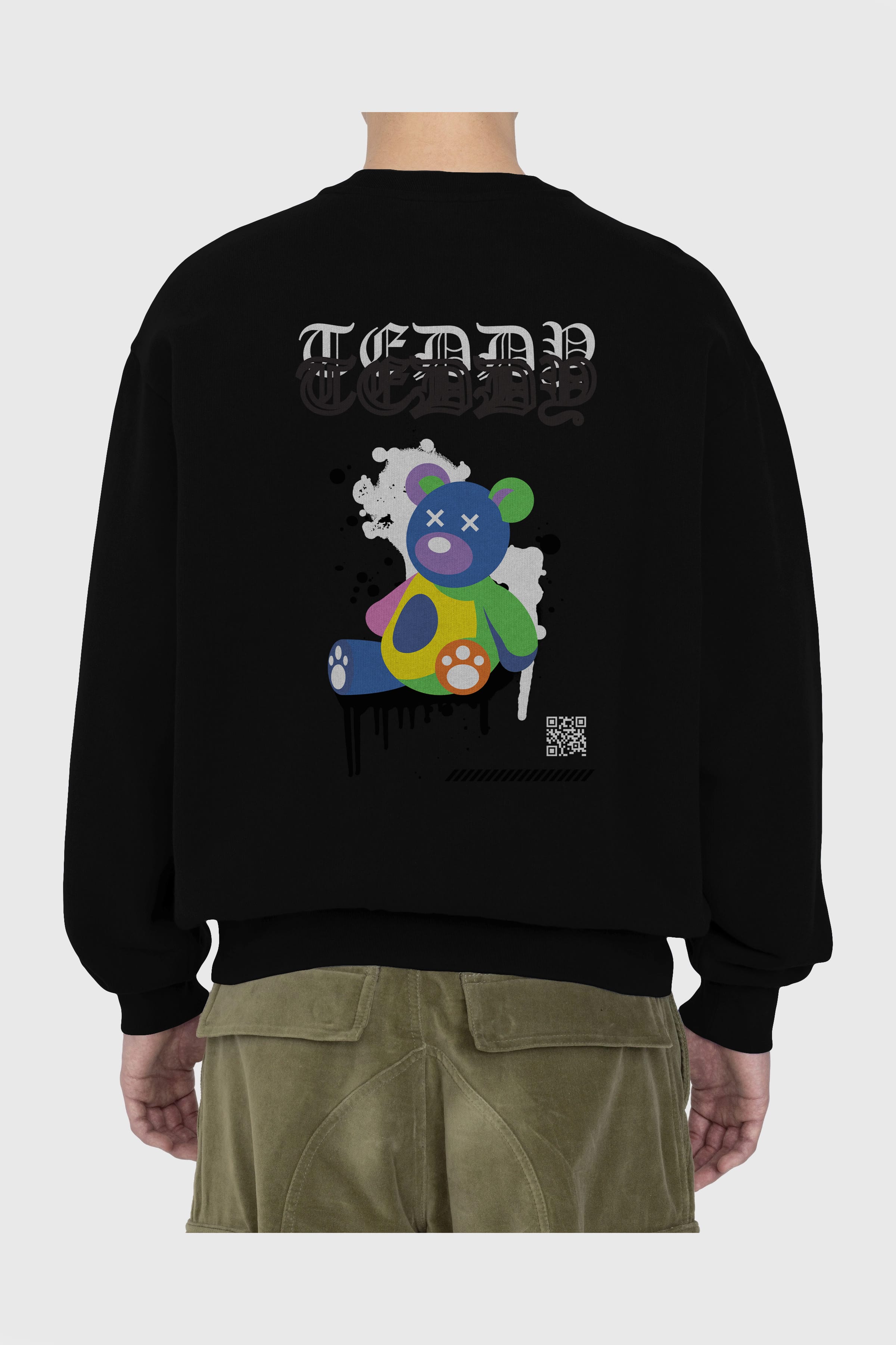 Teddy Bear Arka Baskılı Oversize Sweatshirt Erkek Kadın Unisex
