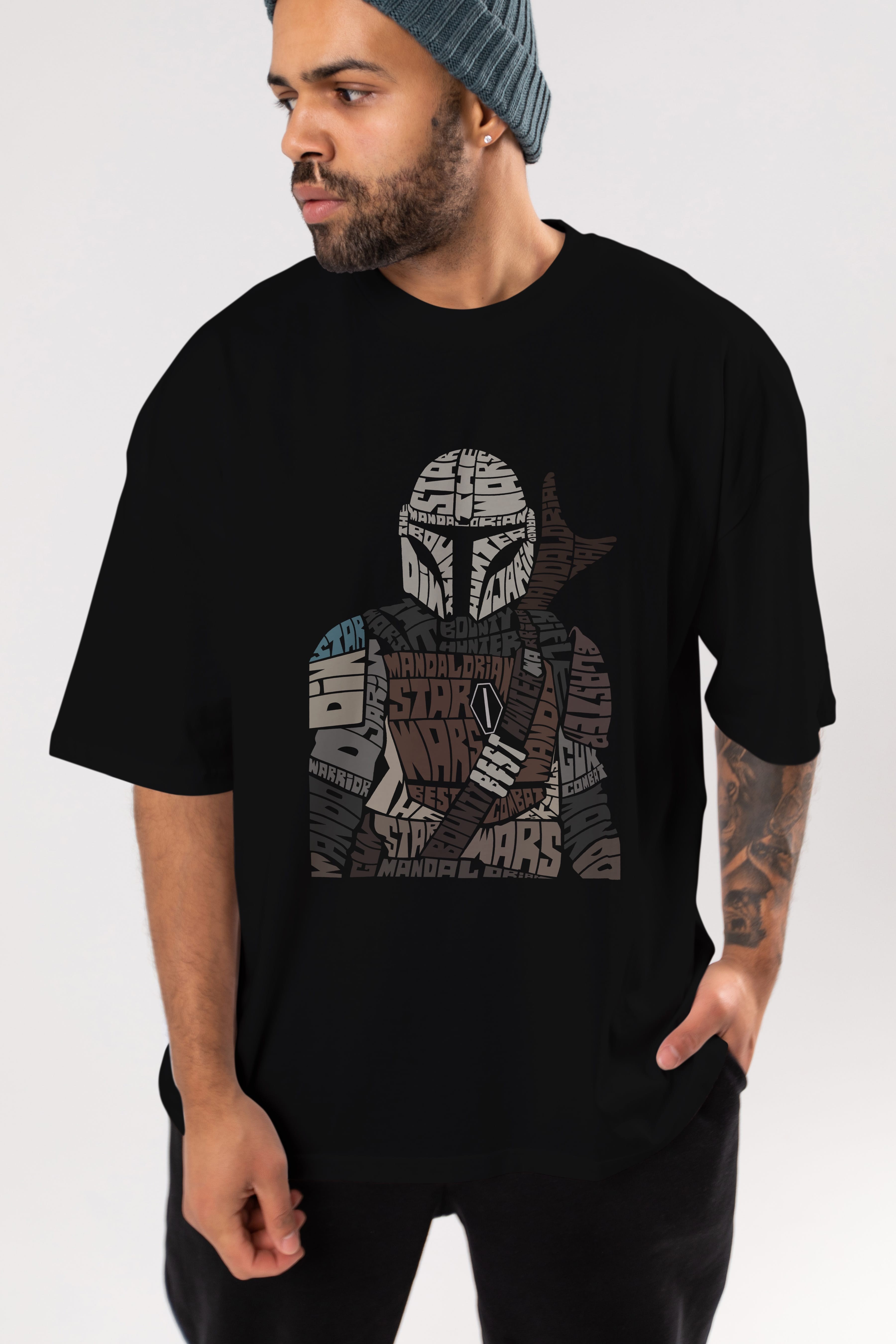 Mandalorian Ön Baskılı Oversize t-shirt %100 pamuk Erkek Kadın Unisex