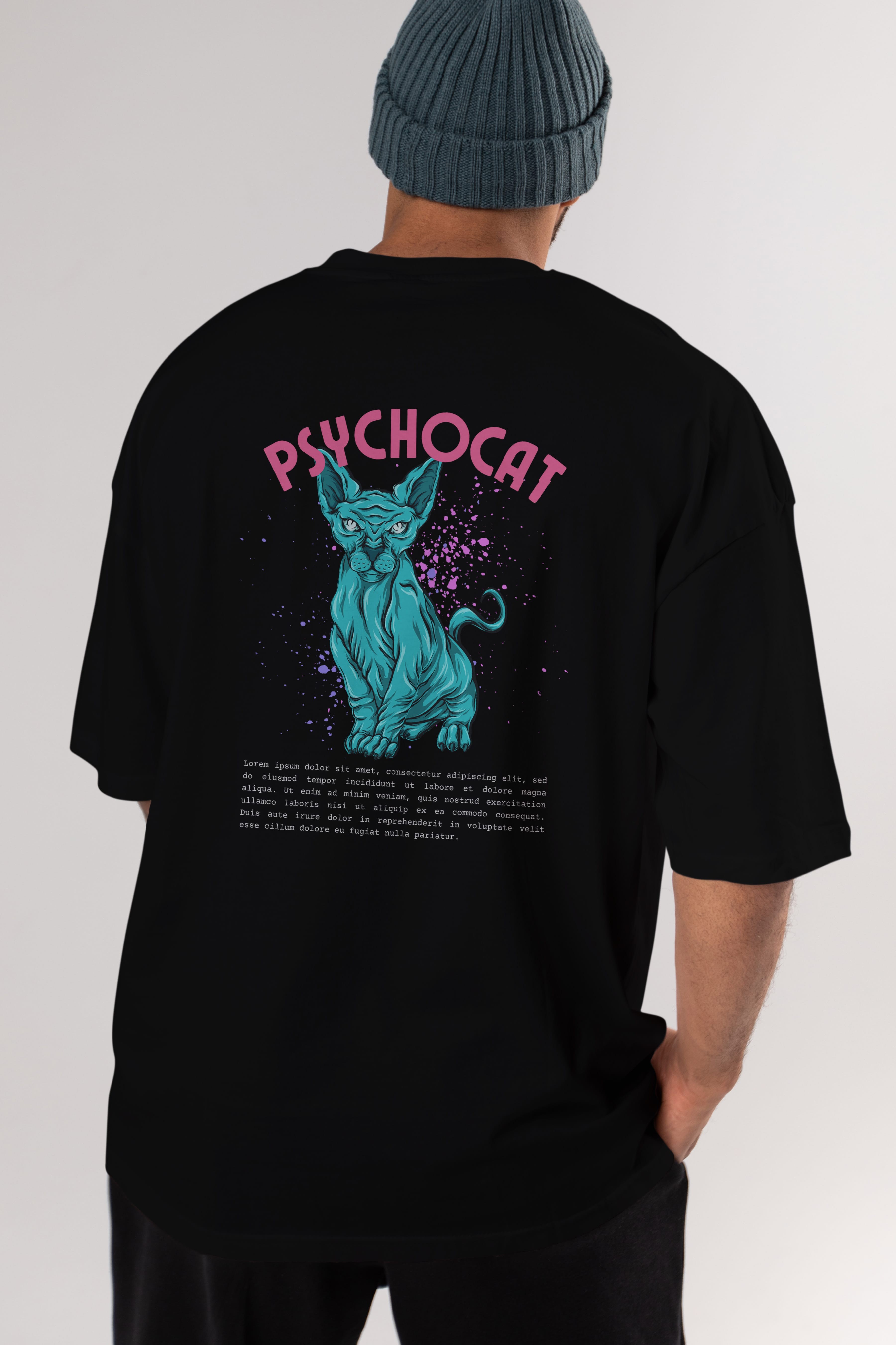 Psychocat Arka Baskılı Oversize t-shirt Erkek Kadın Unisex