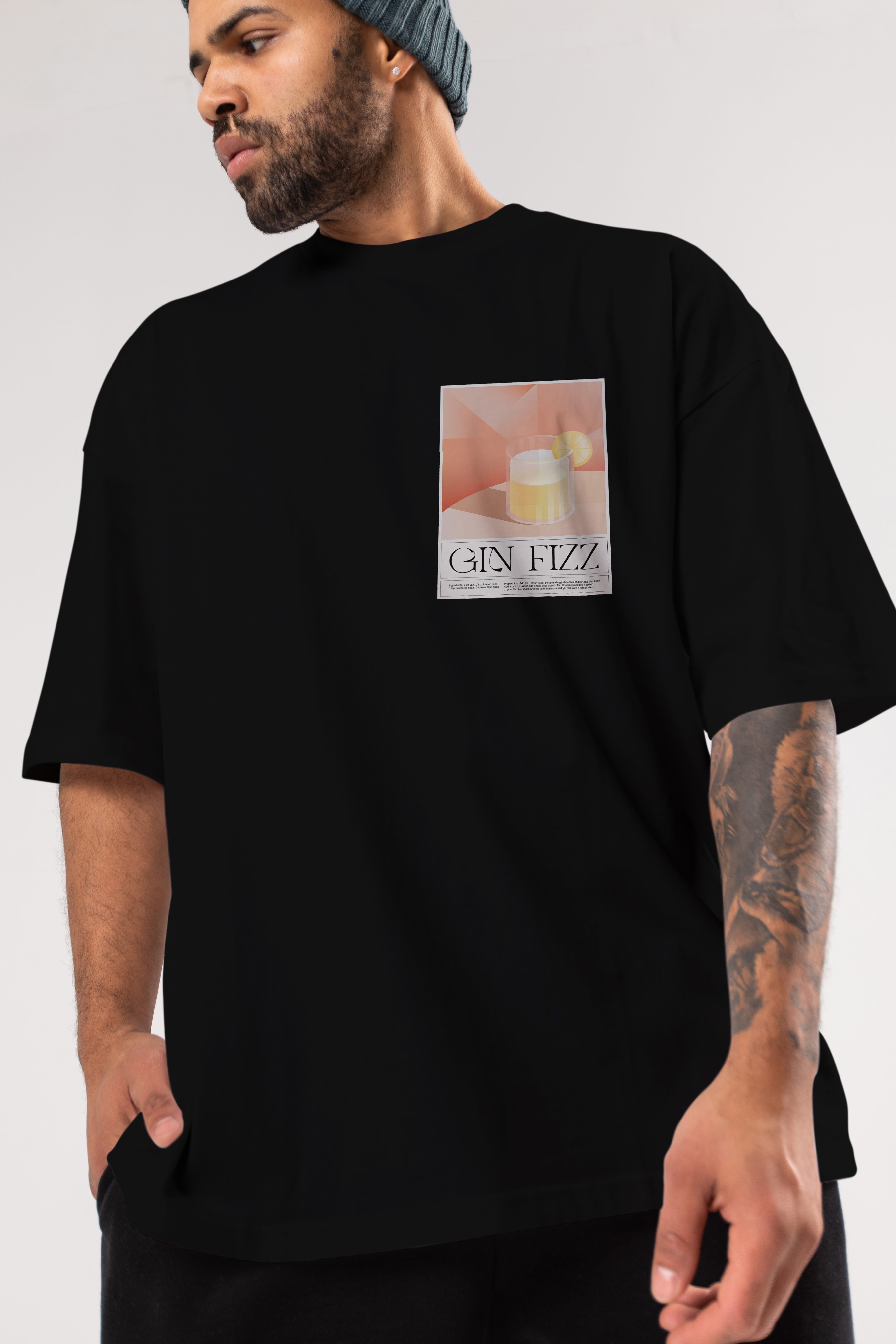 Gin Fizz Ön Sol Baskılı Oversize t-shirt Erkek Kadın Unisex %100 Pamuk Bisiklet Yaka tişort