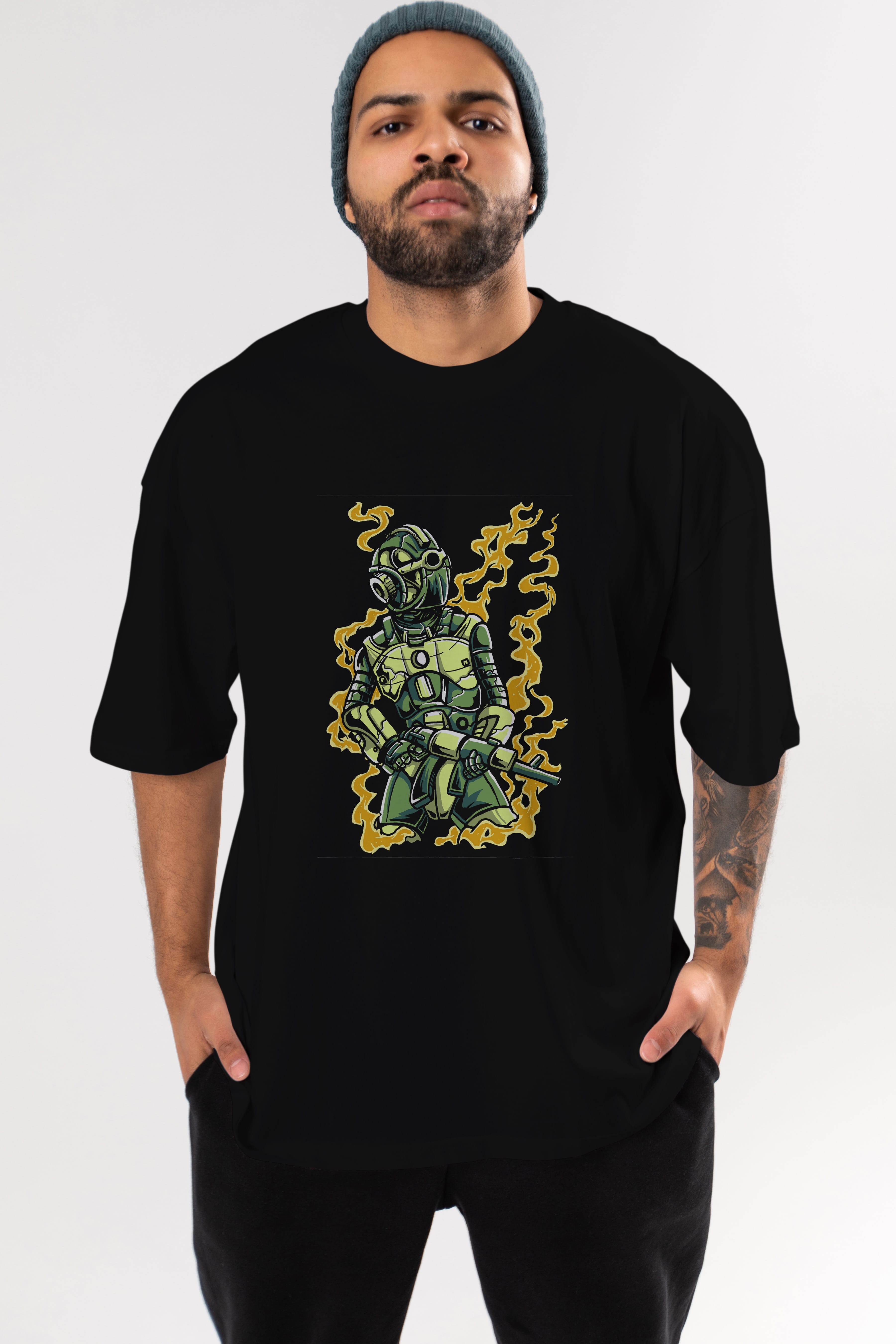 Robot Soldier Ön Baskılı Oversize t-shirt Erkek Kadın Unisex %100 Pamuk tişort