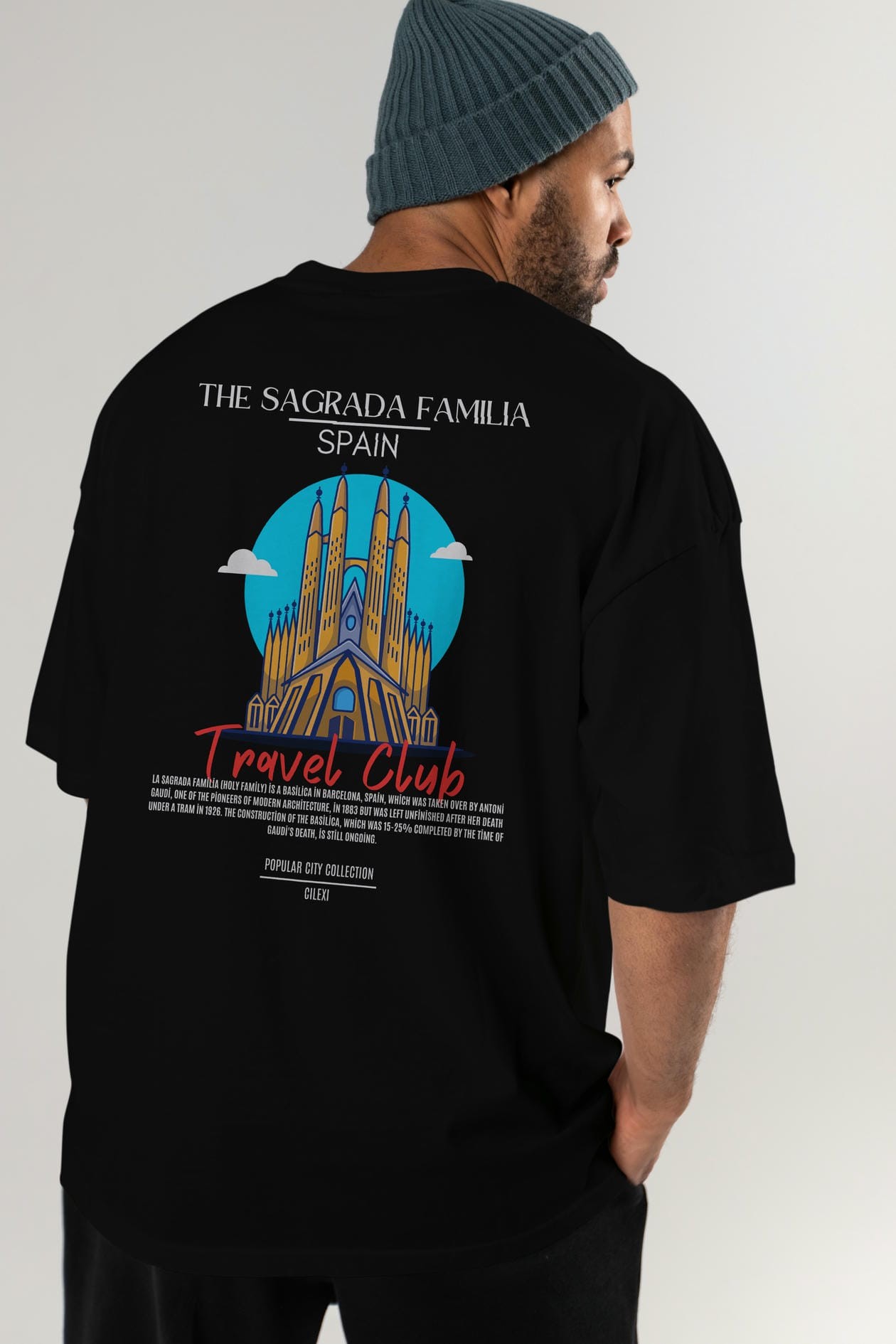 The Sagrada Familia Spain Arka Baskılı Oversize t-shirt Erkek Kadın Pamuk Bisiklet Yaka tişort