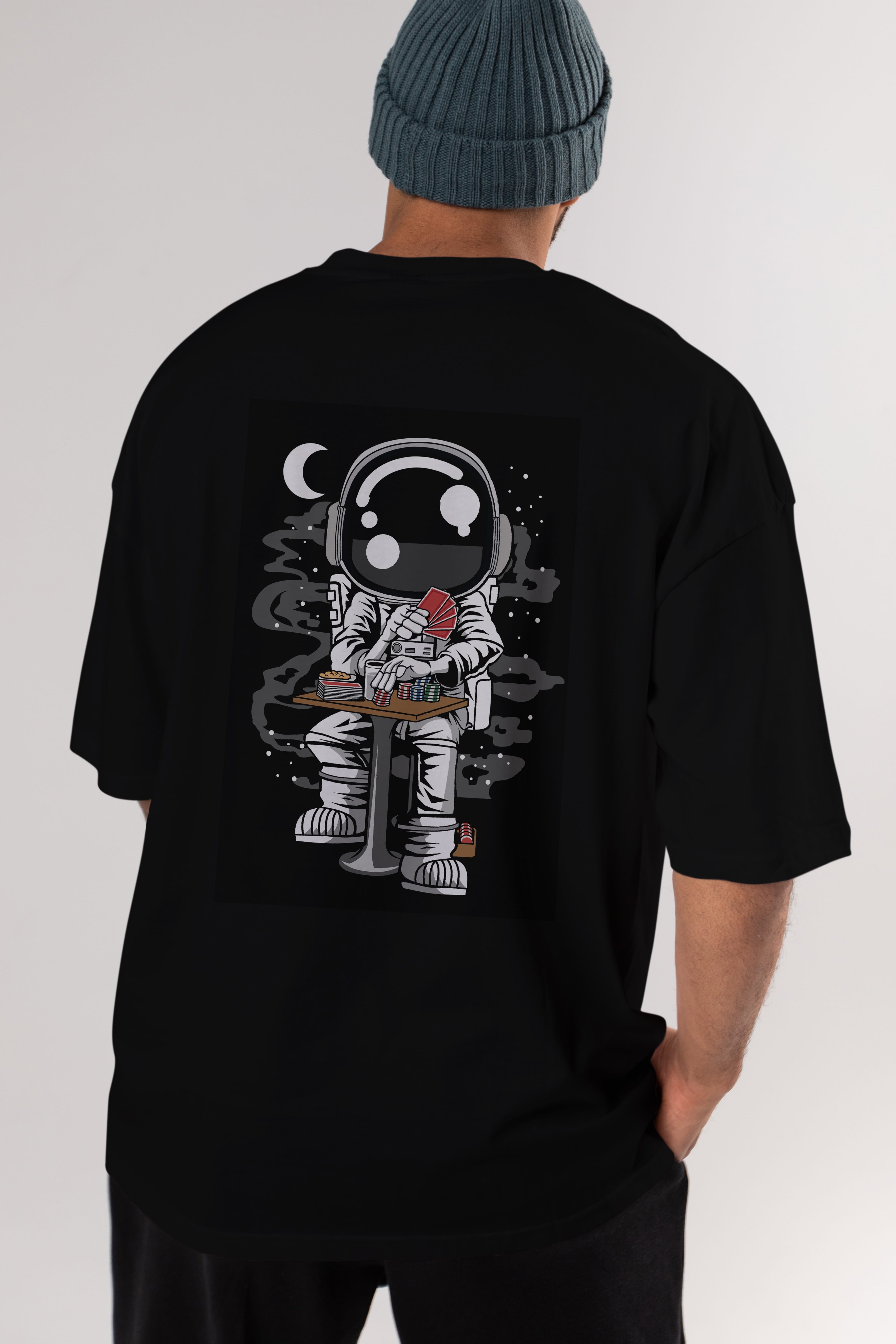 Astronaut Gambler Arka Baskılı Oversize t-shirt Erkek Kadın Unisex