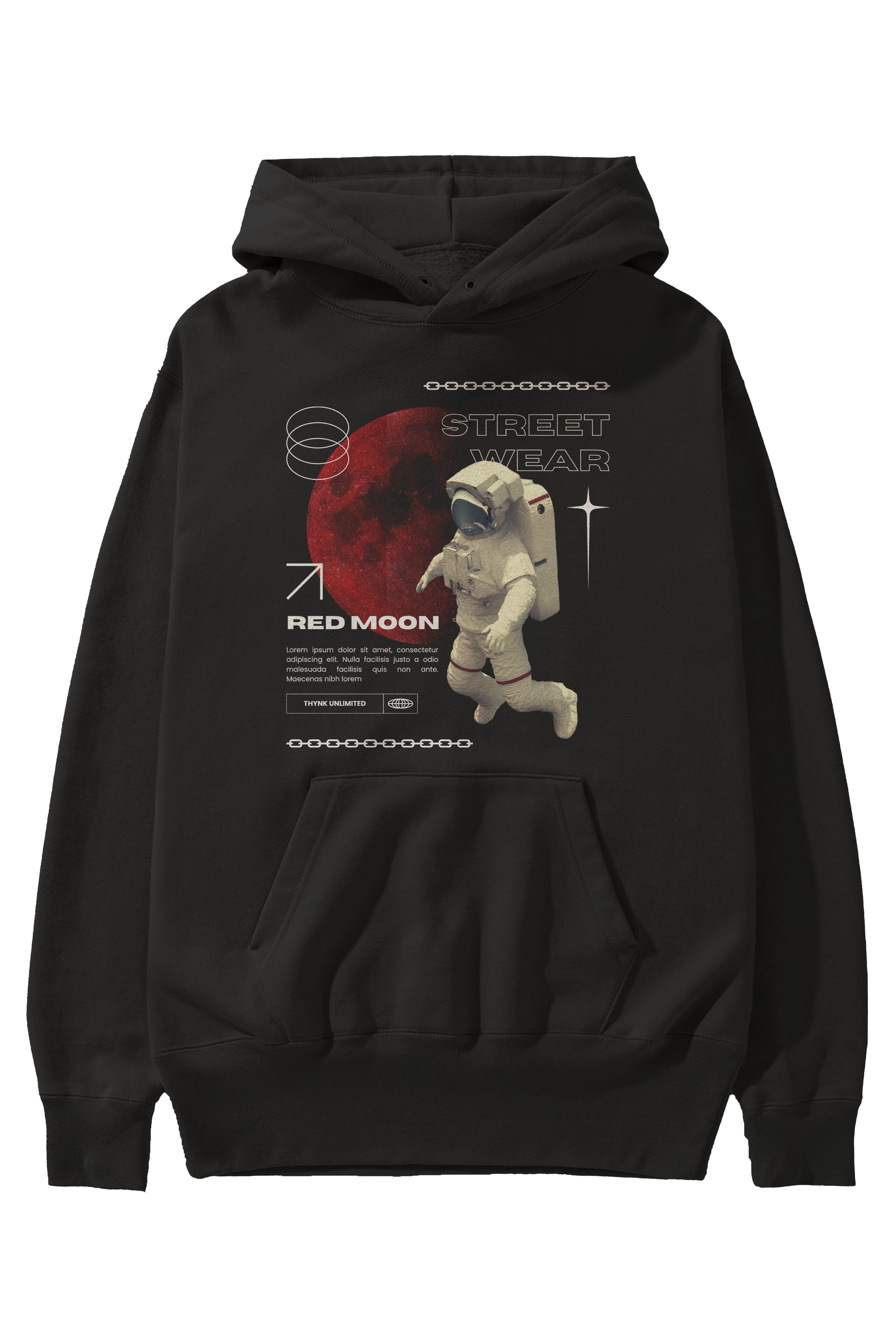 Red Moon Streetwear Ön Baskılı Oversize Hoodie Kapüşonlu Sweatshirt Erkek Kadın Unisex