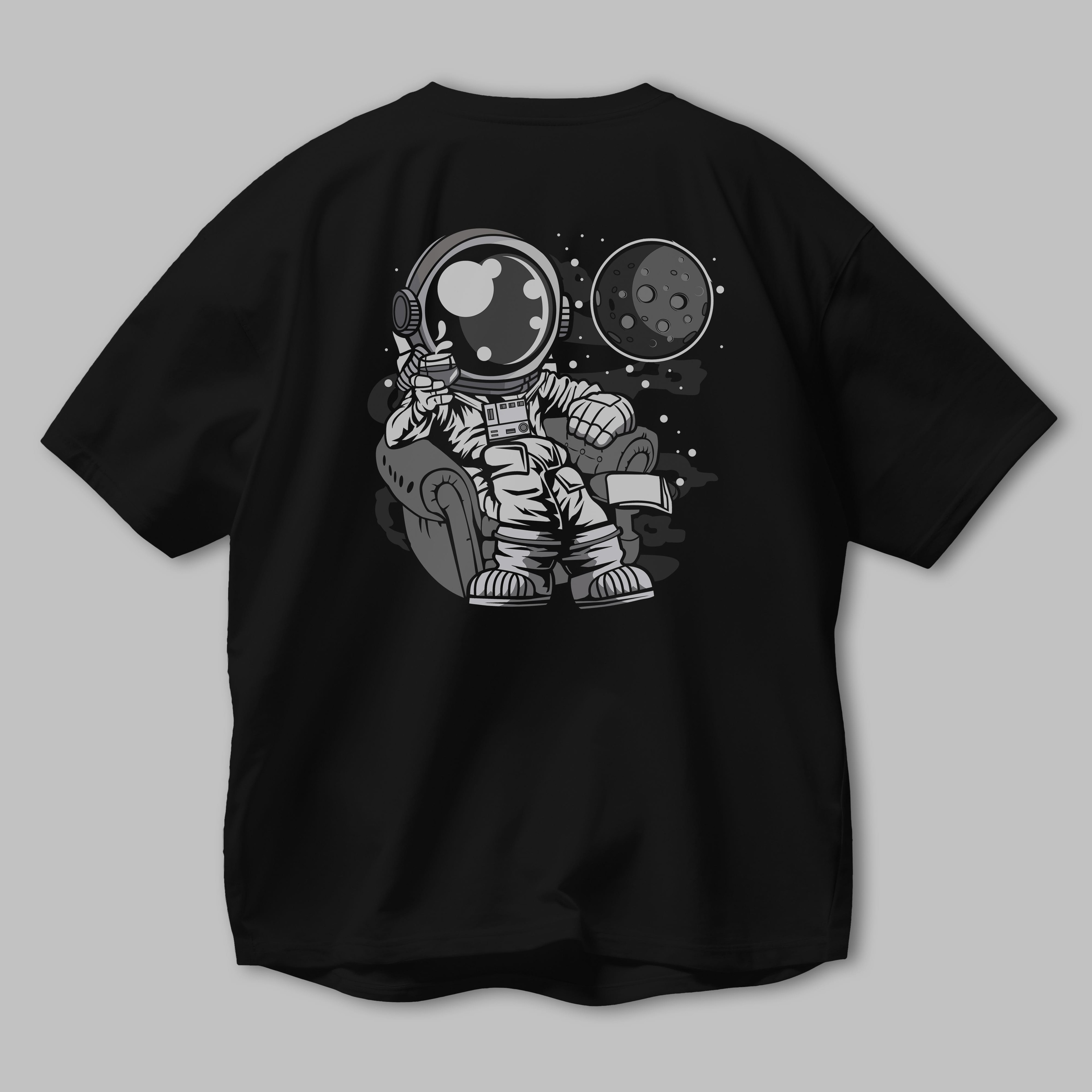 Astronaut Drinking And Relax Arka Baskılı Oversize t-shirt Erkek Kadın Unisex