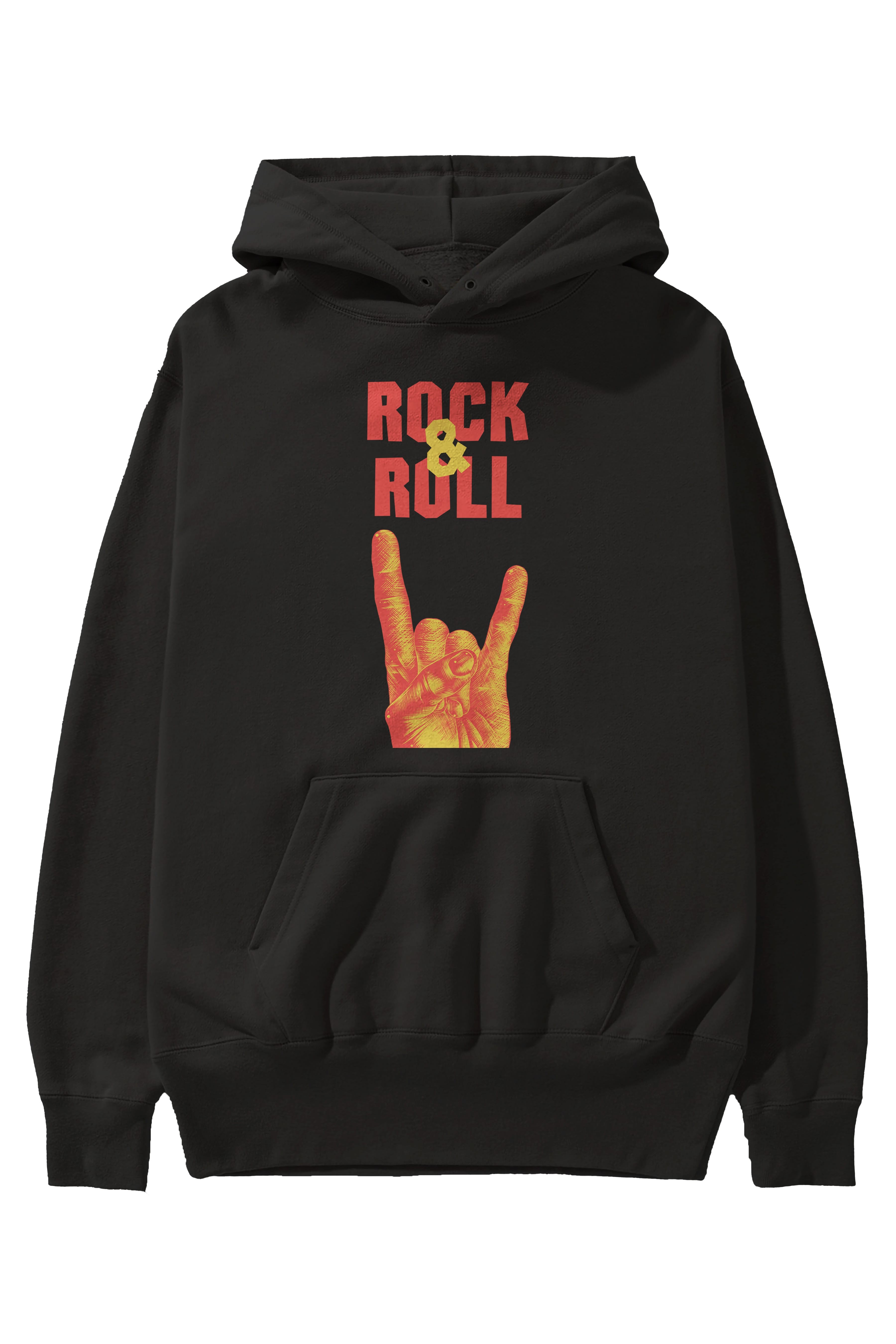 Rock & Roll Yazılı Ön Baskılı Oversize Hoodie Kapüşonlu Sweatshirt Erkek Kadın Unisex