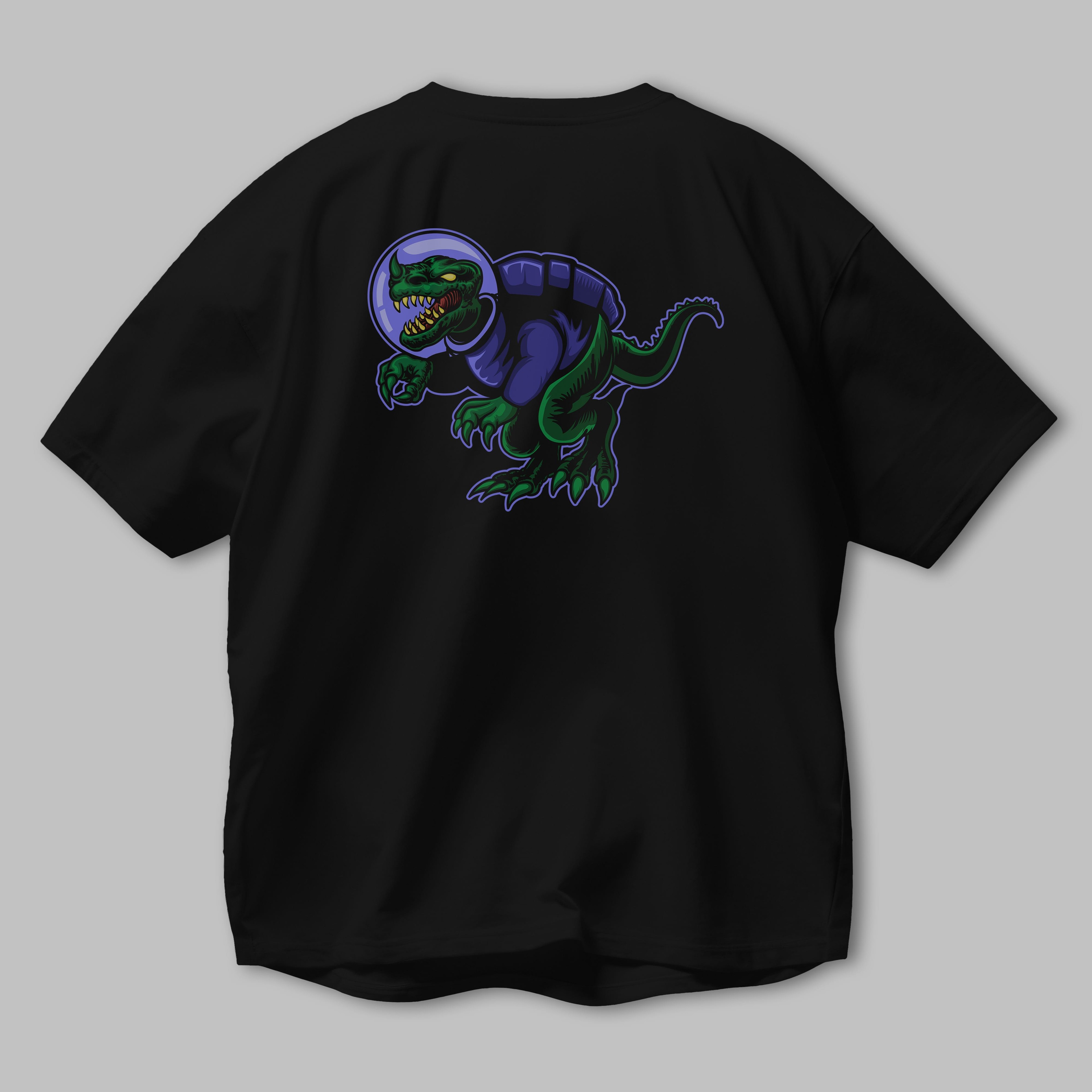 Space Dino Arka Baskılı Oversize t-shirt Erkek Kadın Unisex