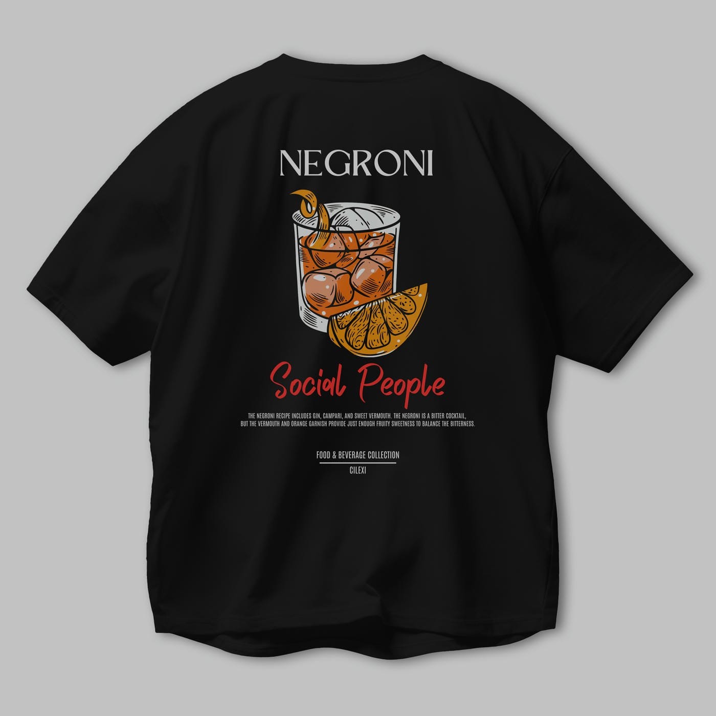Negroni Kokteyl Serisi Baskılı Oversize t-shirt Erkek Kadın Unisex %100 Pamuk Bisiklet Yaka tişort