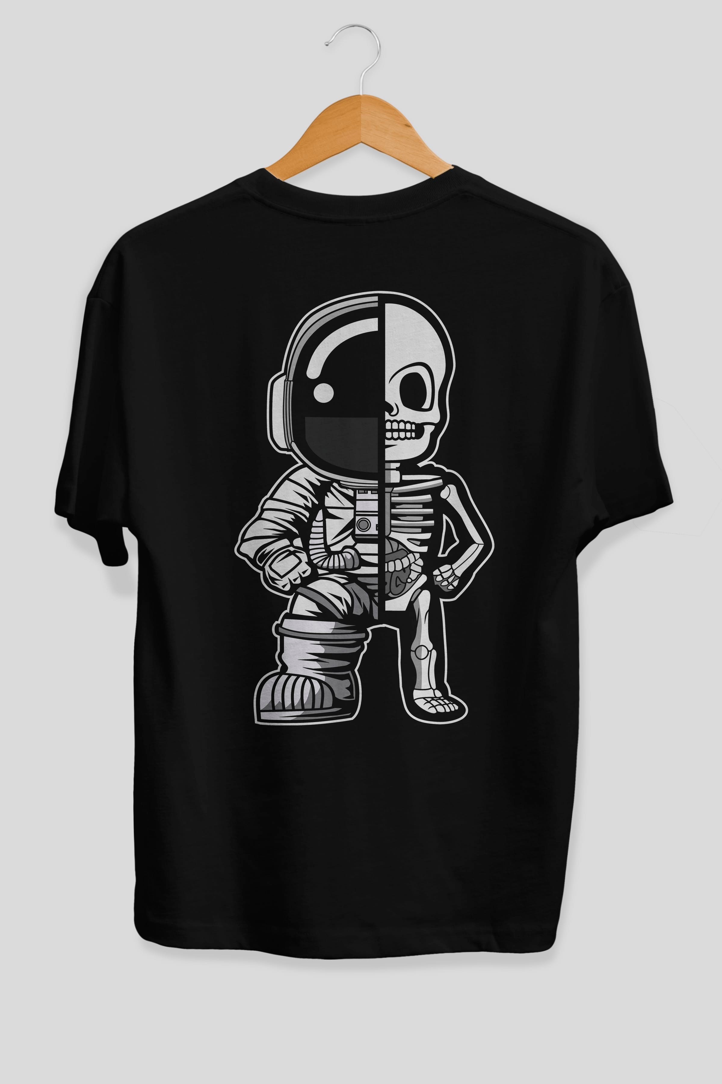 Astronaut Half Skeleton Arka Baskılı Oversize t-shirt Erkek Kadın Unisex