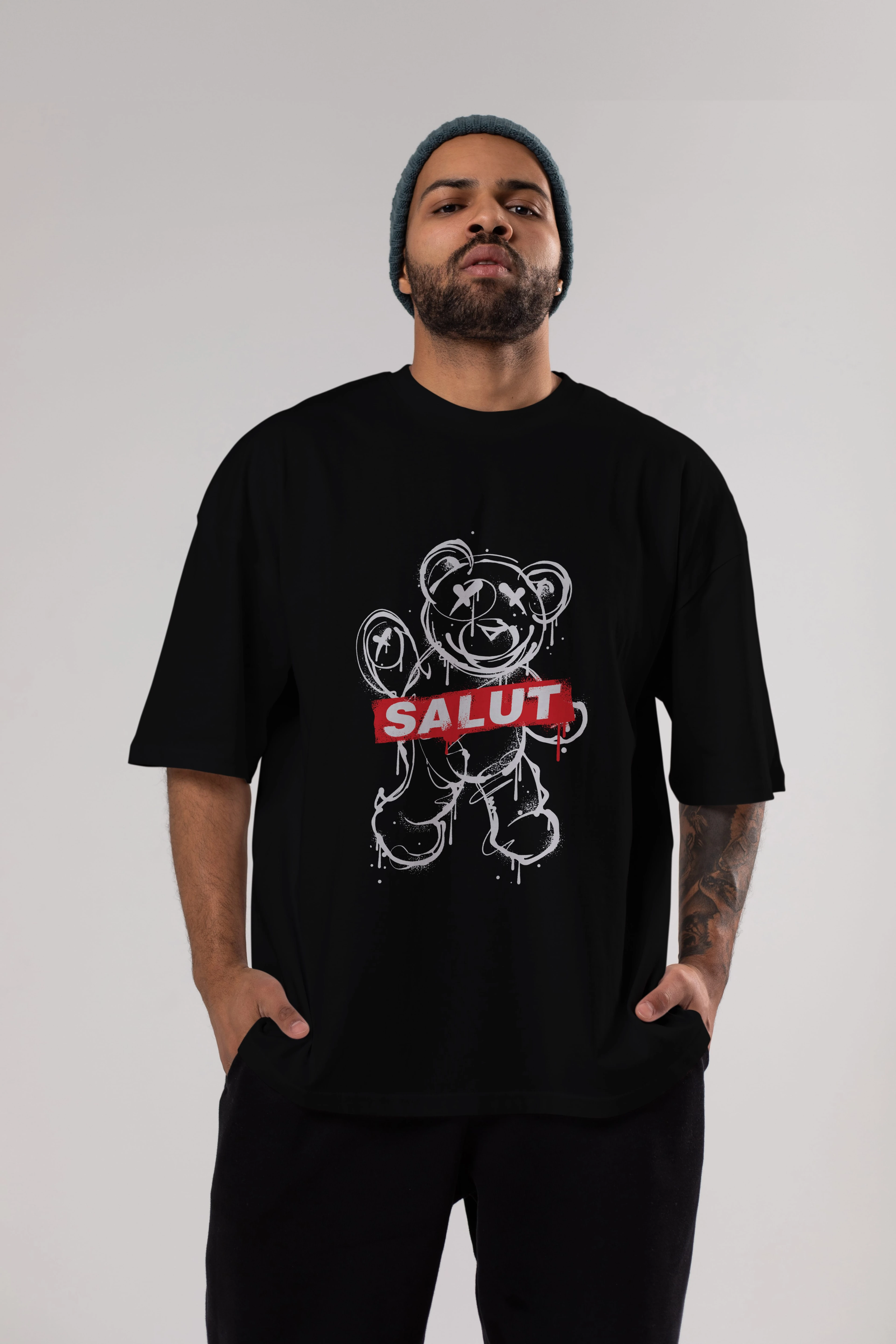Teddy Bear Salut Ön Baskılı Oversize t-shirt Erkek Kadın Unisex