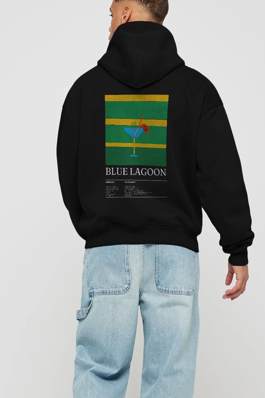 Blue Lagoon Kokteyl Arka Baskılı Hoodie Oversize Kapüşonlu Sweatshirt Erkek Kadın