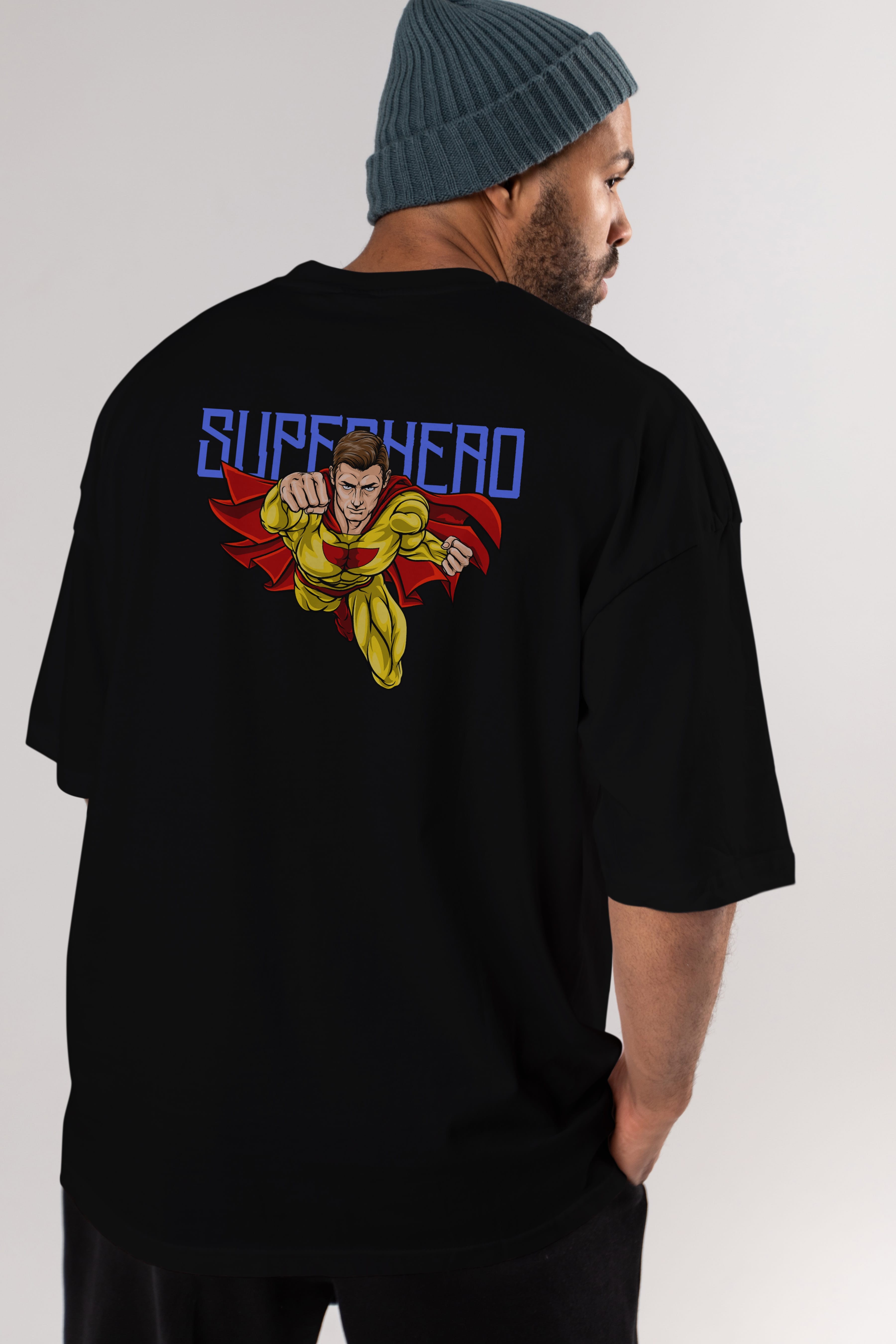 Super Hero Arka Baskılı Oversize t-shirt Erkek Kadın Unisex