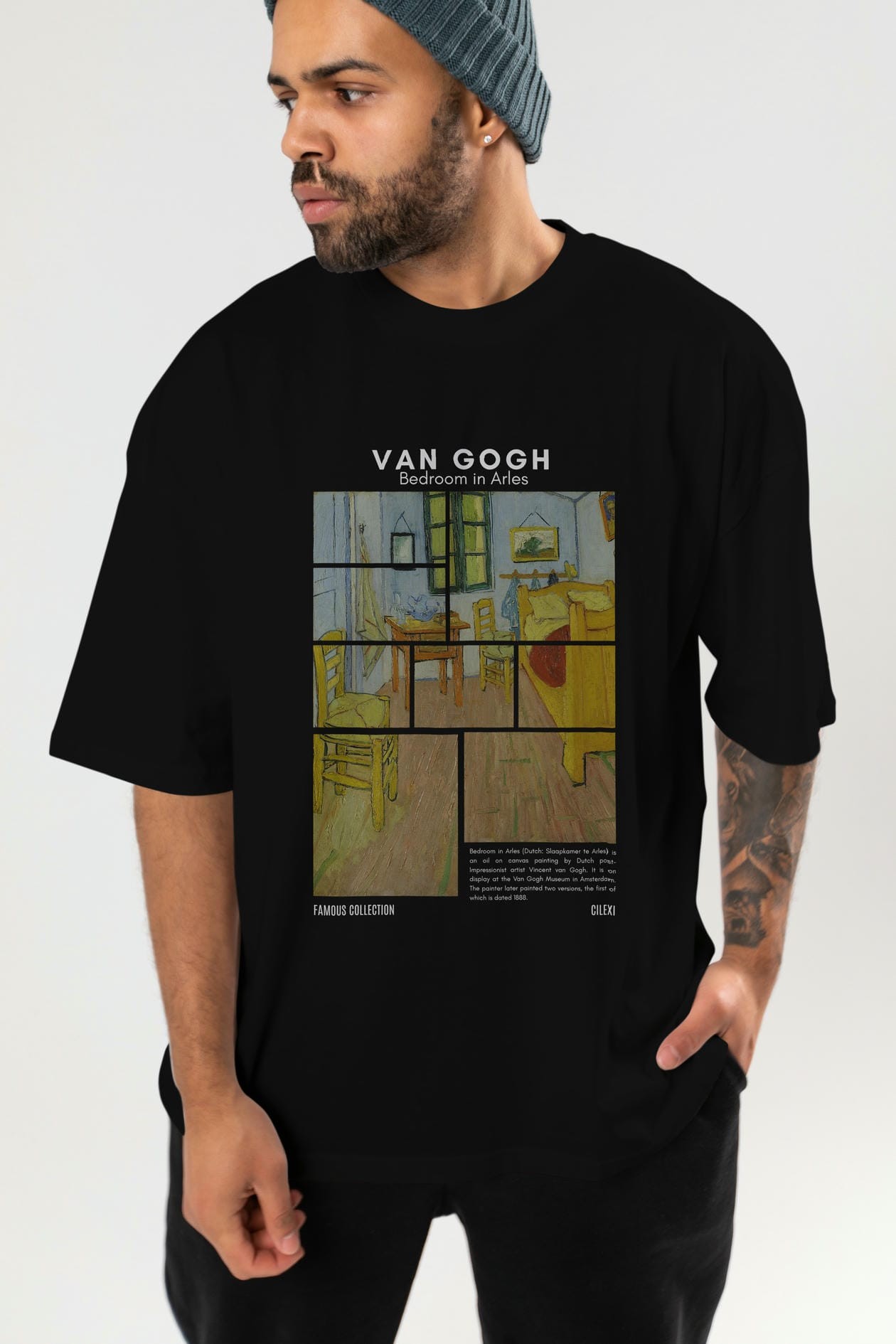 Van Gogh ön Baskılı Oversize t-shirt Erkek Kadın Bisiklet Yaka Pamuk tişort