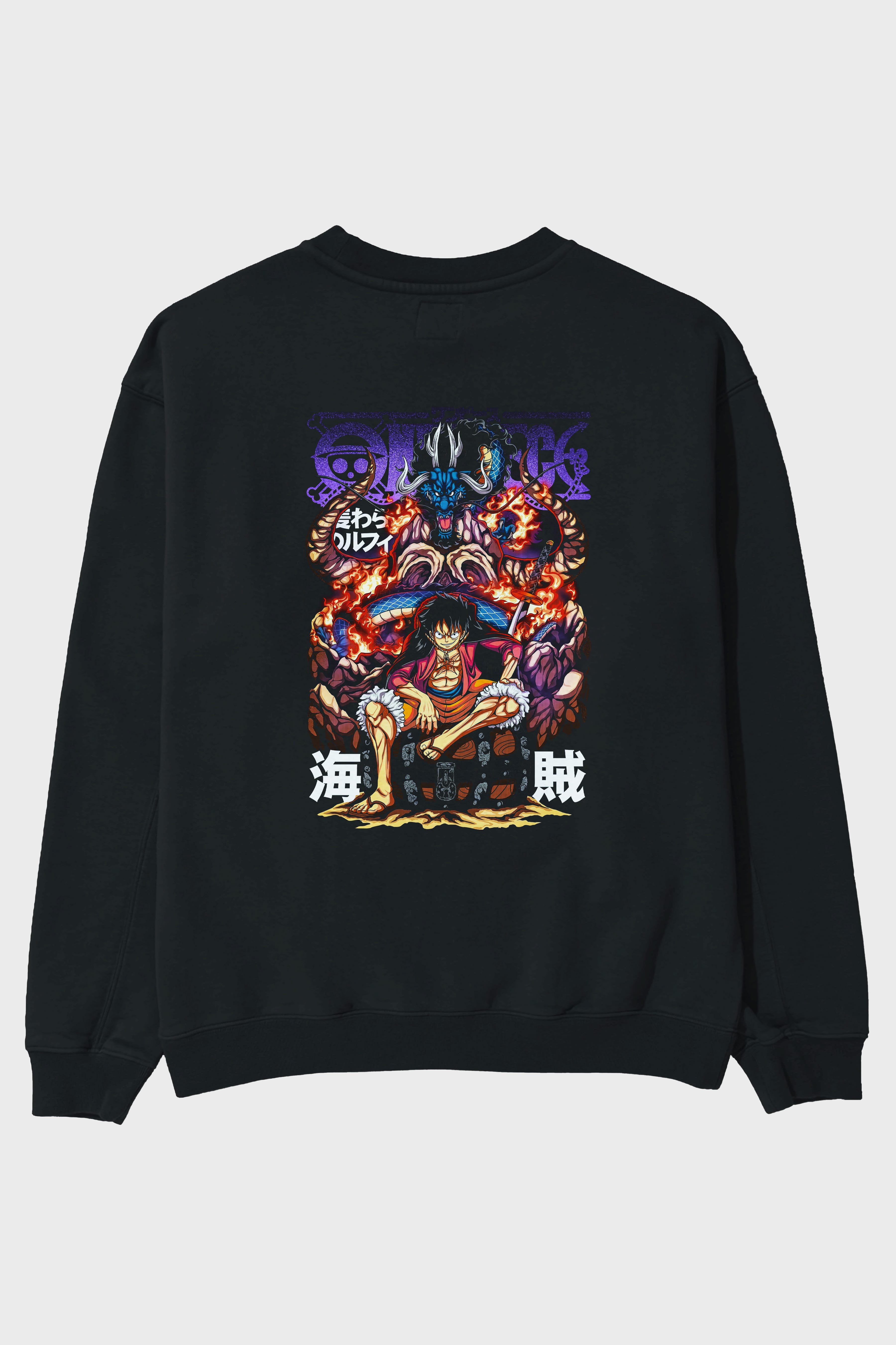 MONKEY D. LUFFY 2 Anime Arka Baskılı Oversize Sweatshirt Erkek Kadın Unisex