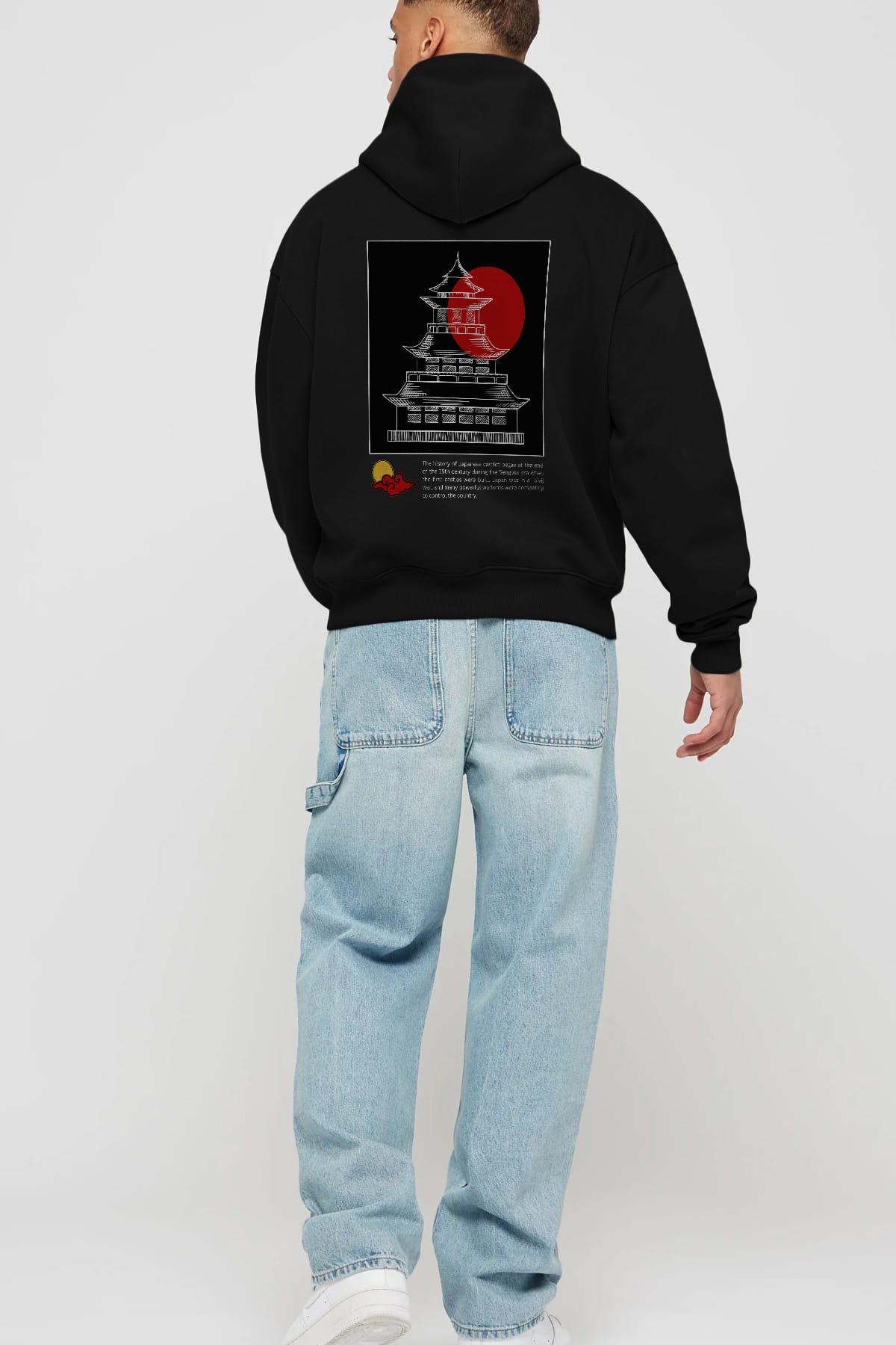 Retro Japanese Arka Baskılı Oversize Hoodie Kapüşonlu Sweatshirt Erkek Kadın Unisex