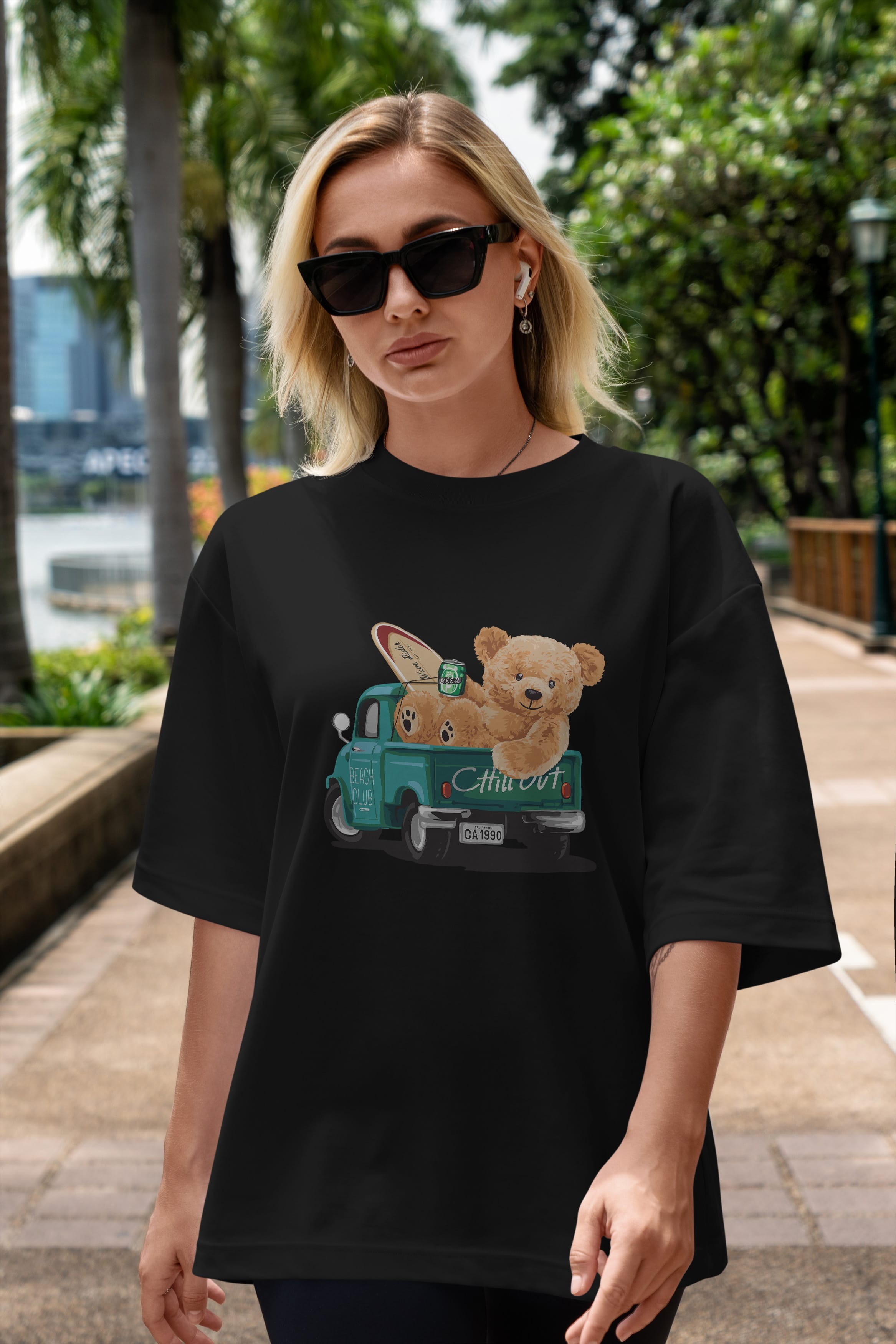 Teddy Bear Chill Out Ön Baskılı Oversize t-shirt Erkek Kadın Unisex %100 Pamuk