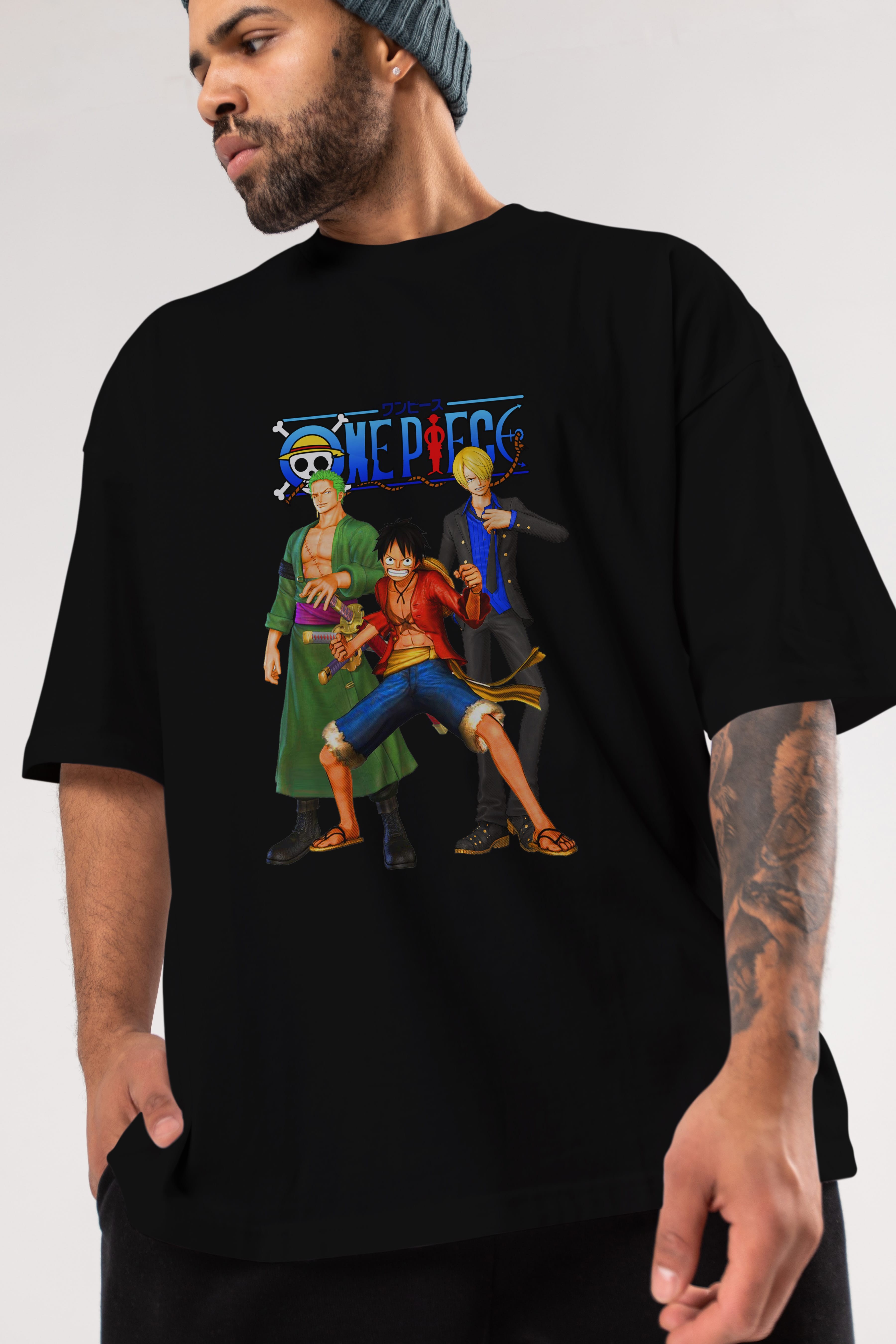 Luffy Sanji Zoro Anime Ön Baskılı Oversize t-shirt Erkek Kadın Unisex