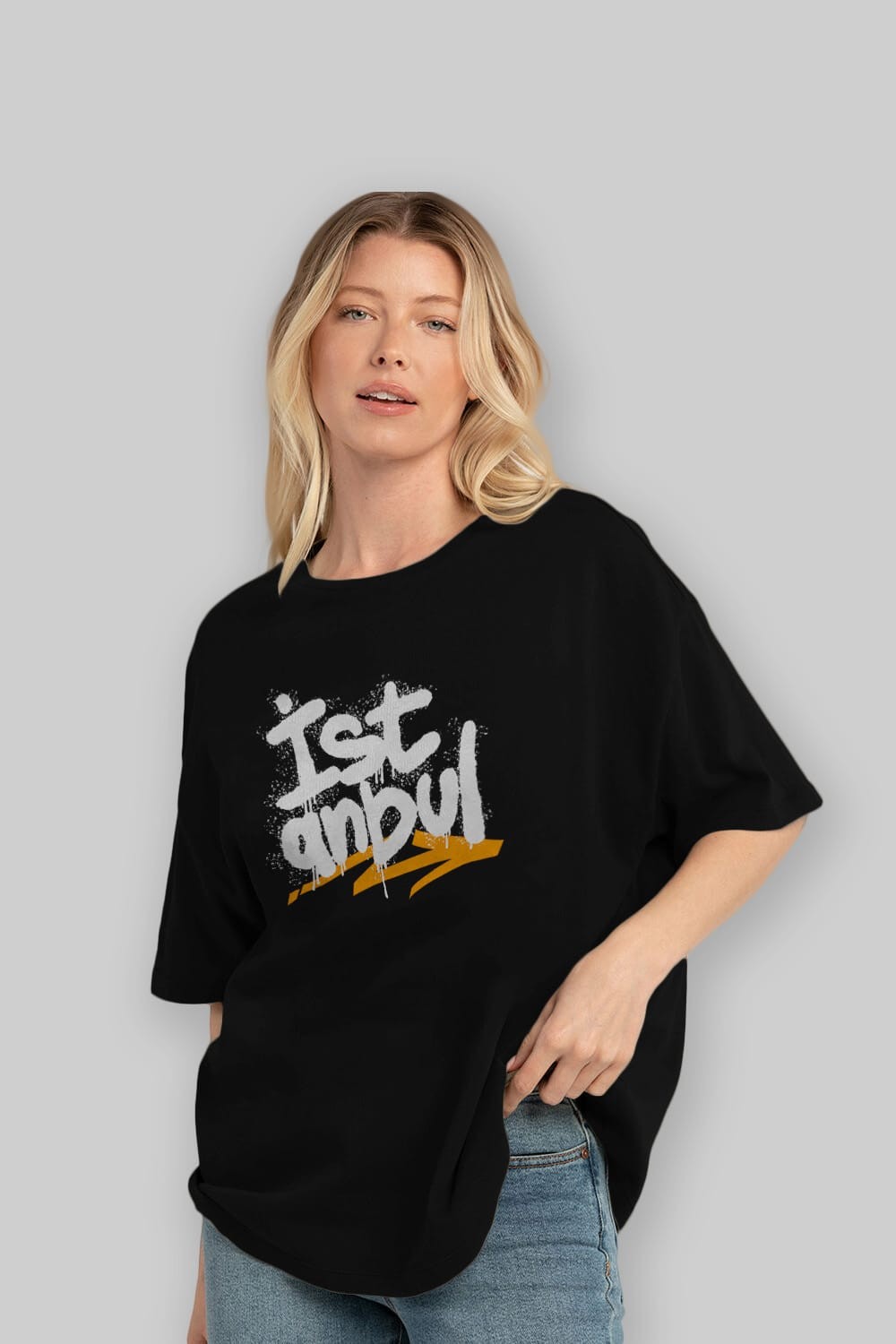 istanbul Yazılı Ön Baskılı Oversize t-shirt Erkek Kadın Unisex