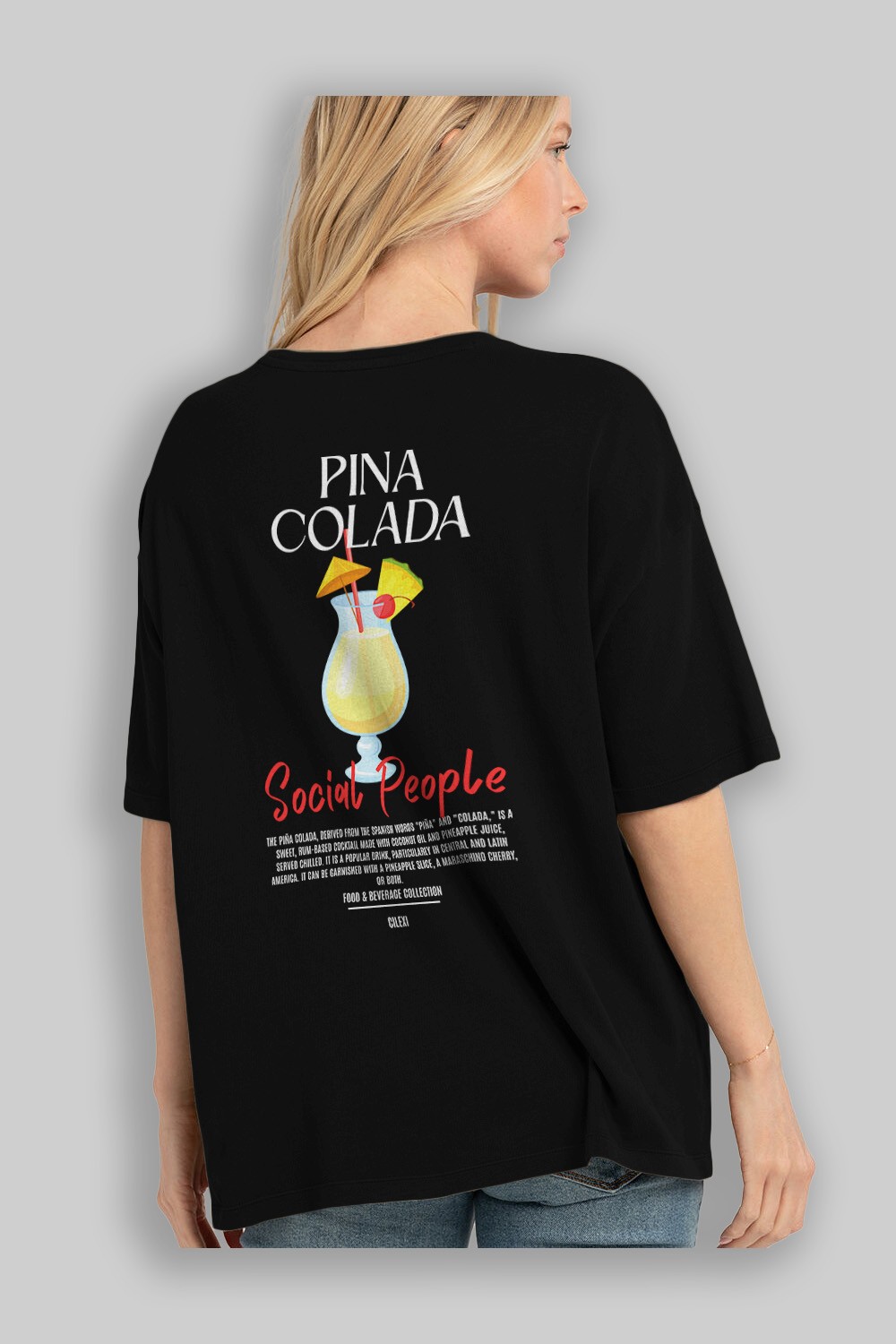 Pına Colada Kokteyl Serisi Baskılı Oversize t-shirt Erkek Kadın Unisex %100 Pamuk Bisiklet Yaka tişort
