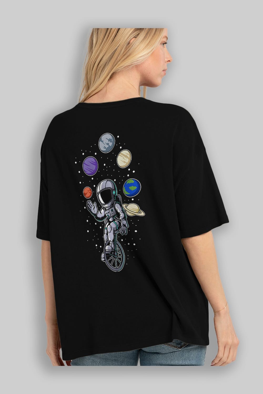 Astronaut Circus Arka Baskılı Oversize t-shirt Erkek Kadın Unisex