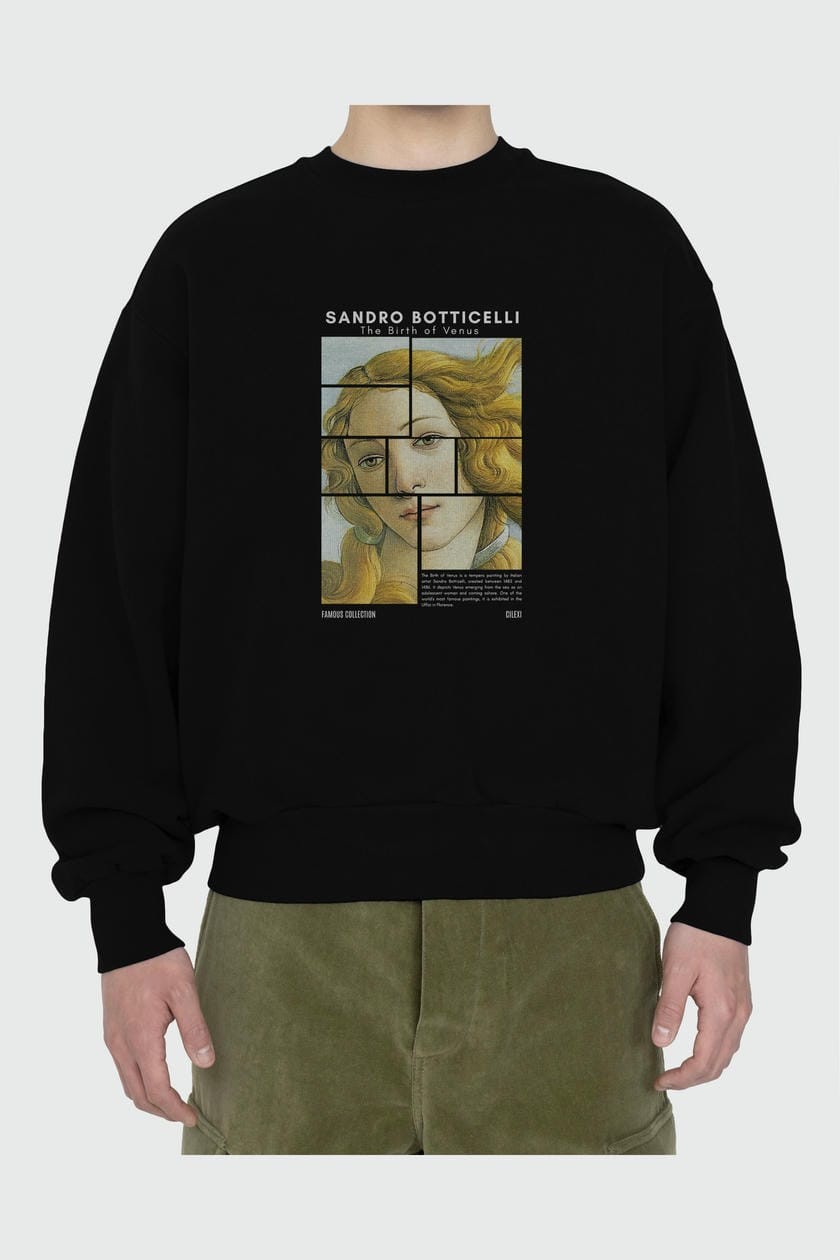 Sandro Botticelli ön Baskılı Oversize Sweatshirt Erkek Kadın Unisex