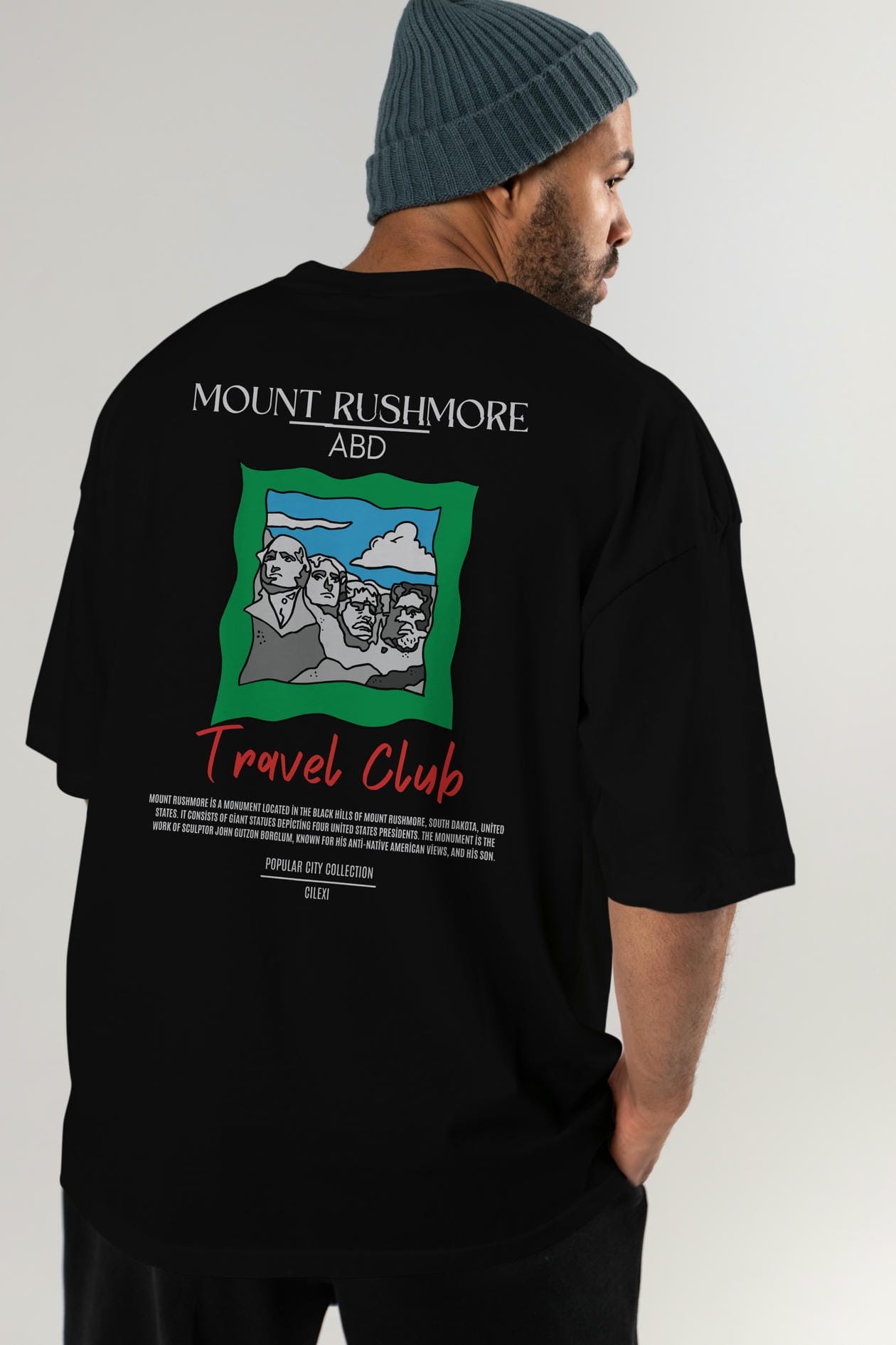Mount Rushmore ABD Arka Baskılı Oversize t-shirt Erkek Kadın Pamuk Bisiklet Yaka tişort