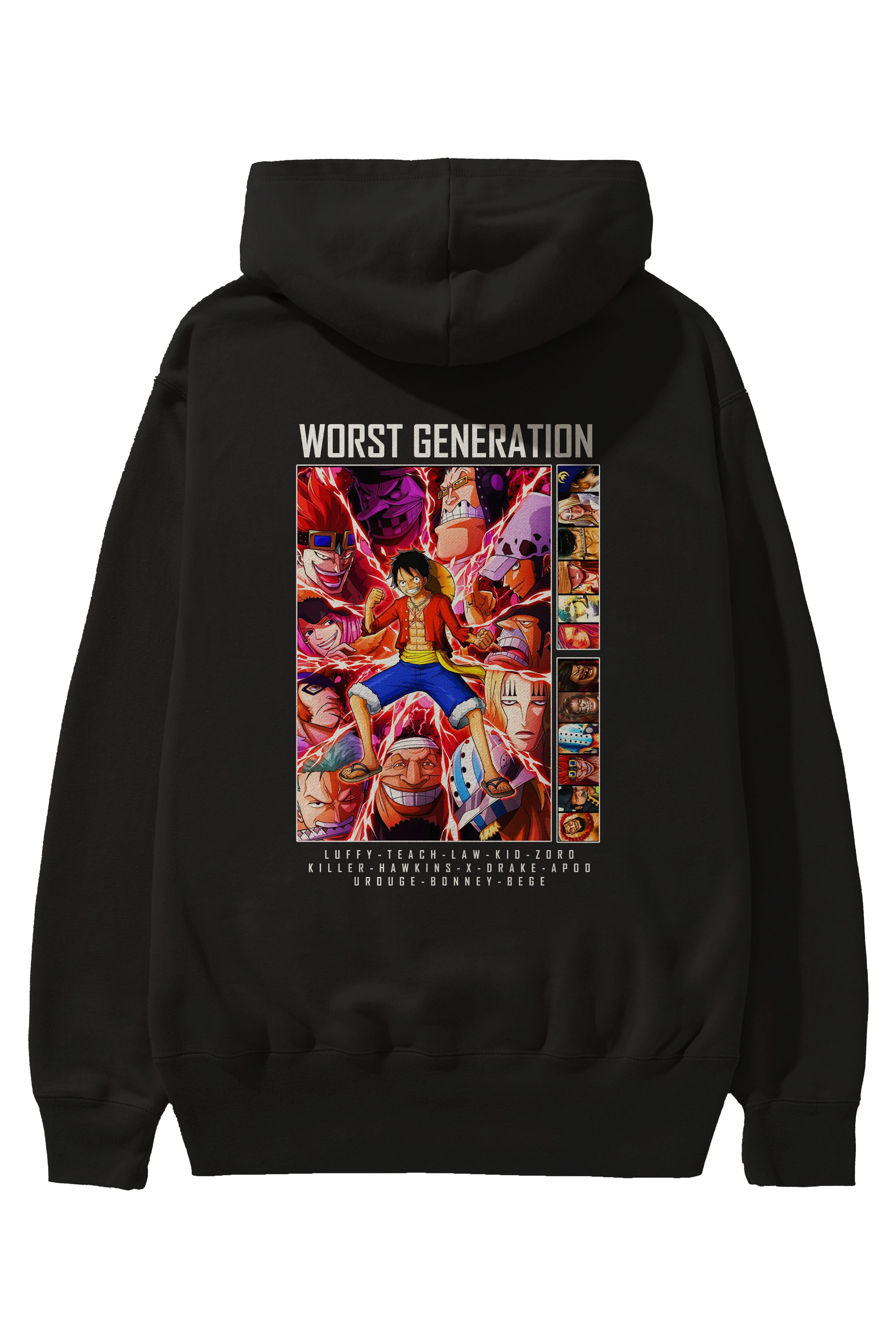 Worst Generation Anime Arka Baskılı Hoodie Oversize Kapüşonlu Sweatshirt Erkek Kadın Unisex