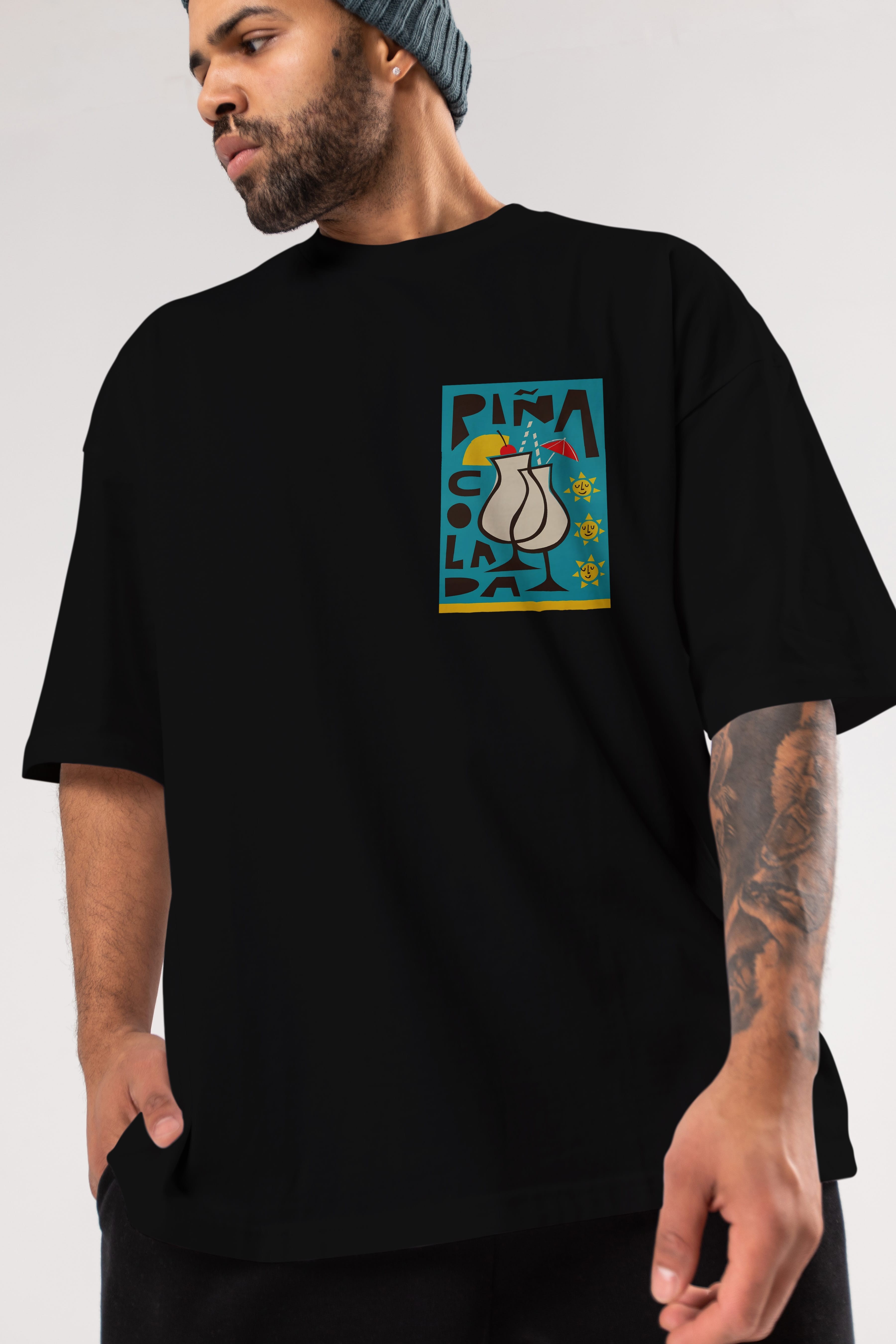 Pina Colada 4 Ön Sol Baskılı Oversize t-shirt Erkek Kadın Unisex %100 Pamuk Bisiklet Yaka tişort