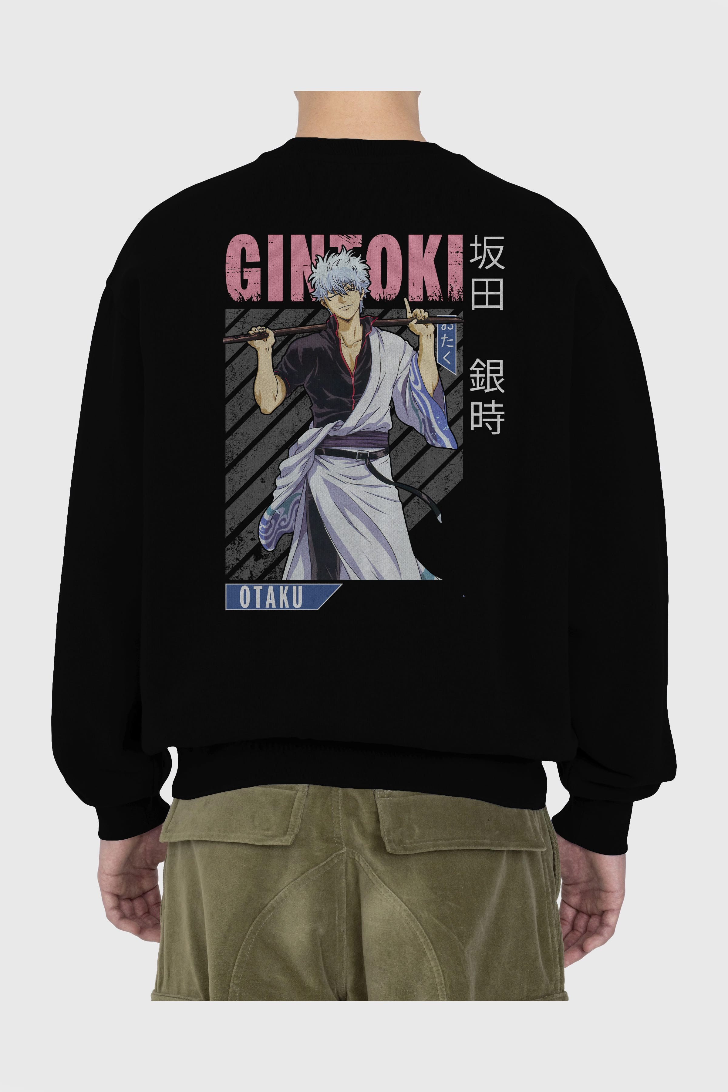 Gintoki Sakata GINTAMA 3 Anime Arka Baskılı Oversize Sweatshirt Erkek Kadın Unisex