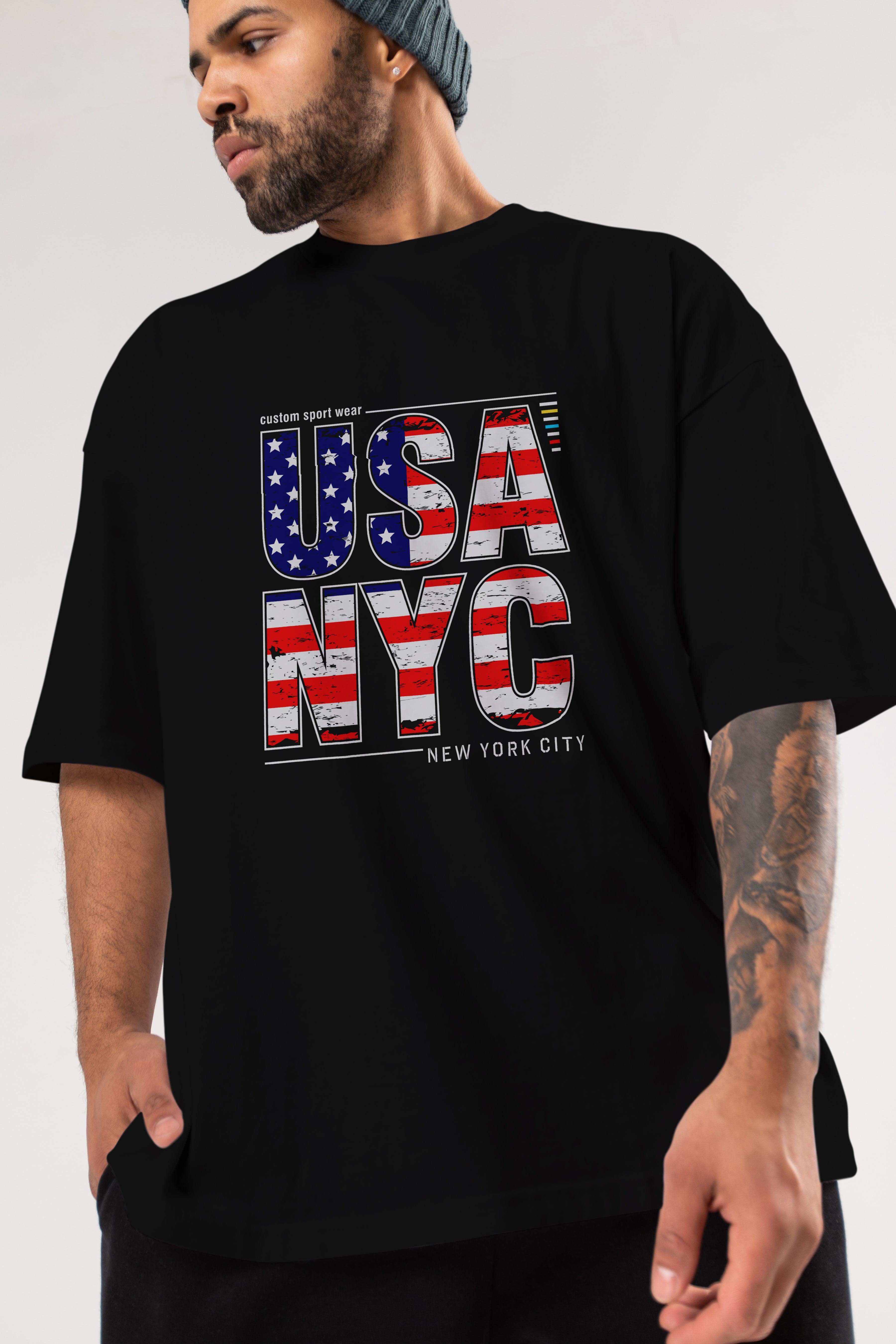 Usa NYC Ön Baskılı Oversize t-shirt Erkek Kadın Unisex