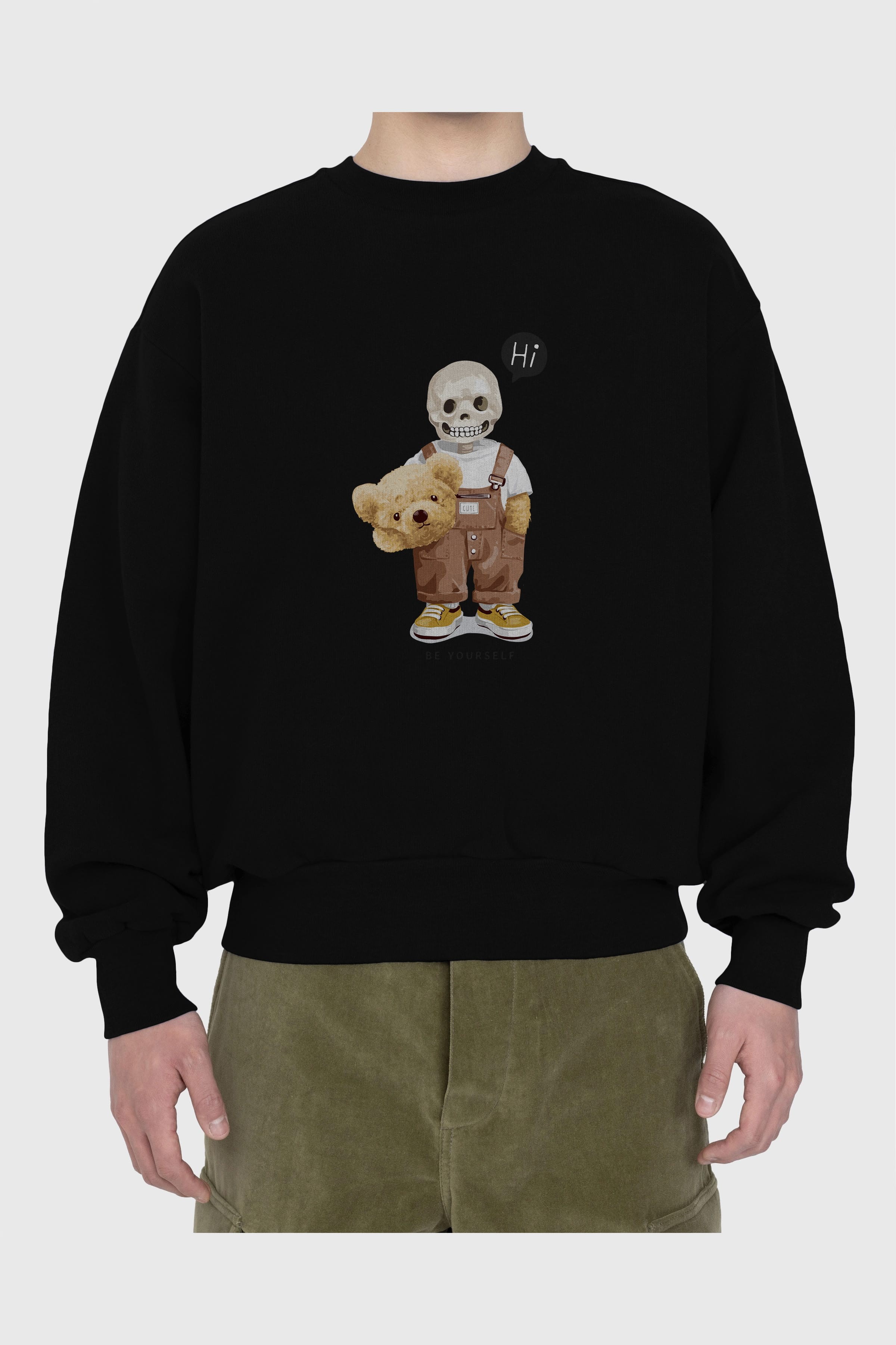 Teddy Bear hi Ön Baskılı Oversize Sweatshirt Erkek Kadın Unisex