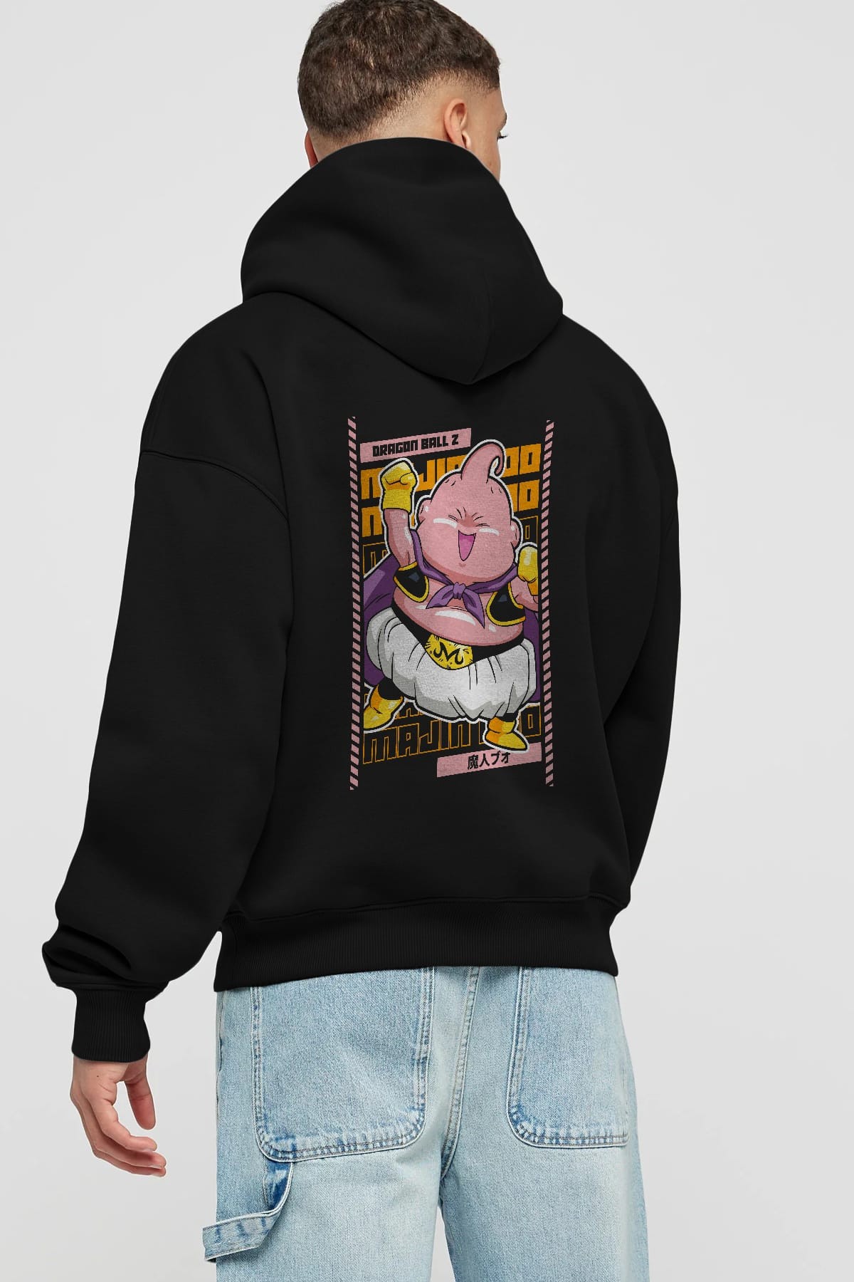 MAJIN BOO1 Anime Arka Baskılı Hoodie Oversize Kapüşonlu Sweatshirt Erkek Kadın Unisex