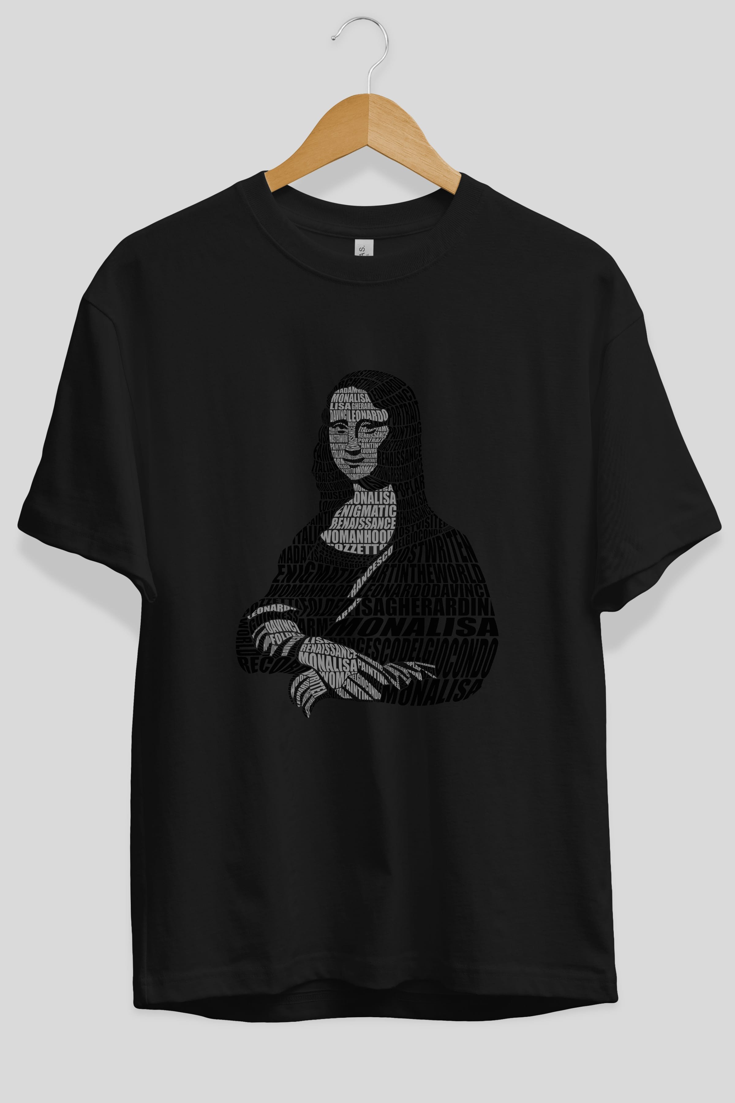 Mona Lisa Calligram Ön Baskılı Oversize t-shirt %100 pamuk Erkek Kadın Unisex