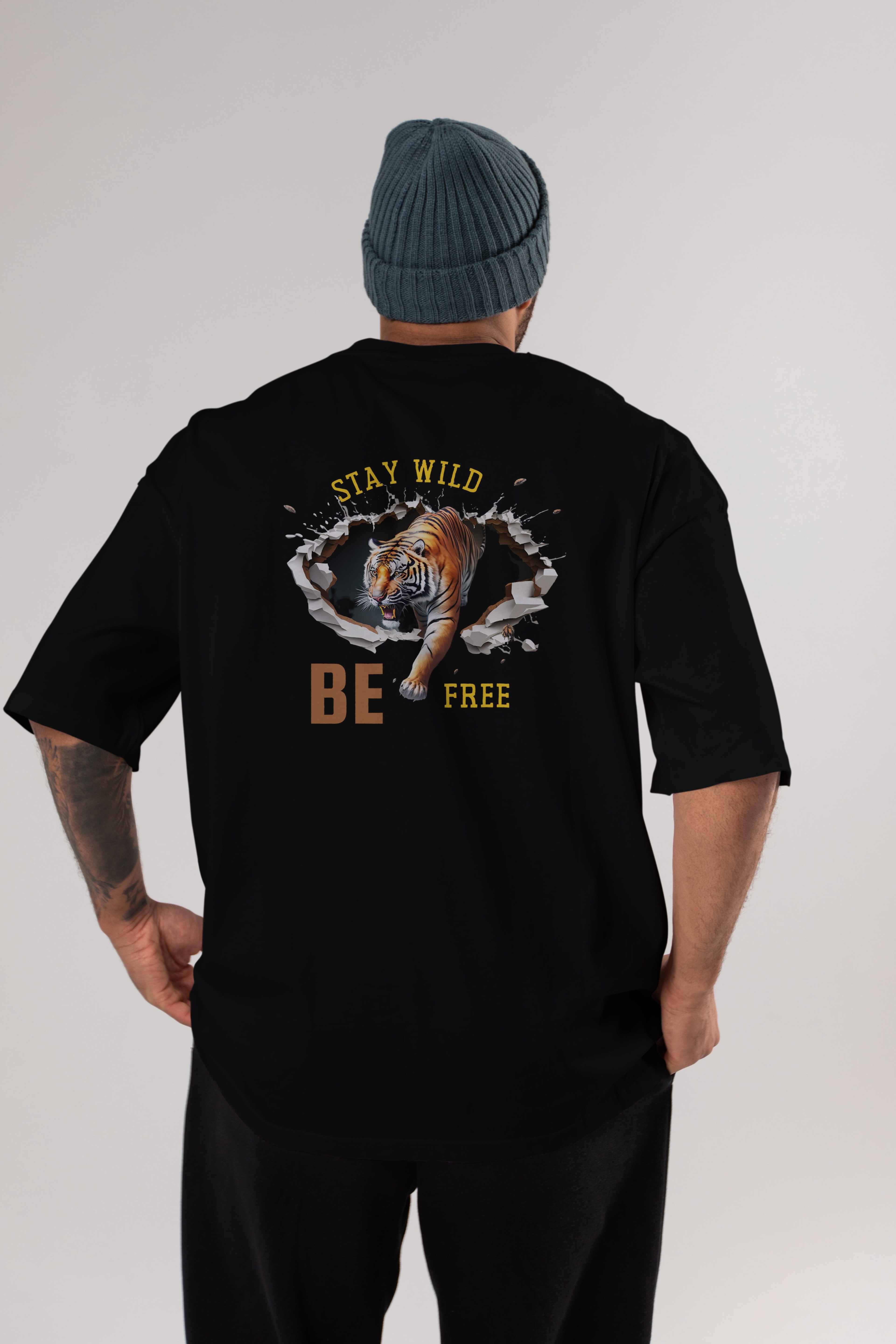 Stay Wild Be Free Yazılı Arka Baskılı Oversize t-shirt Erkek Kadın Unisex