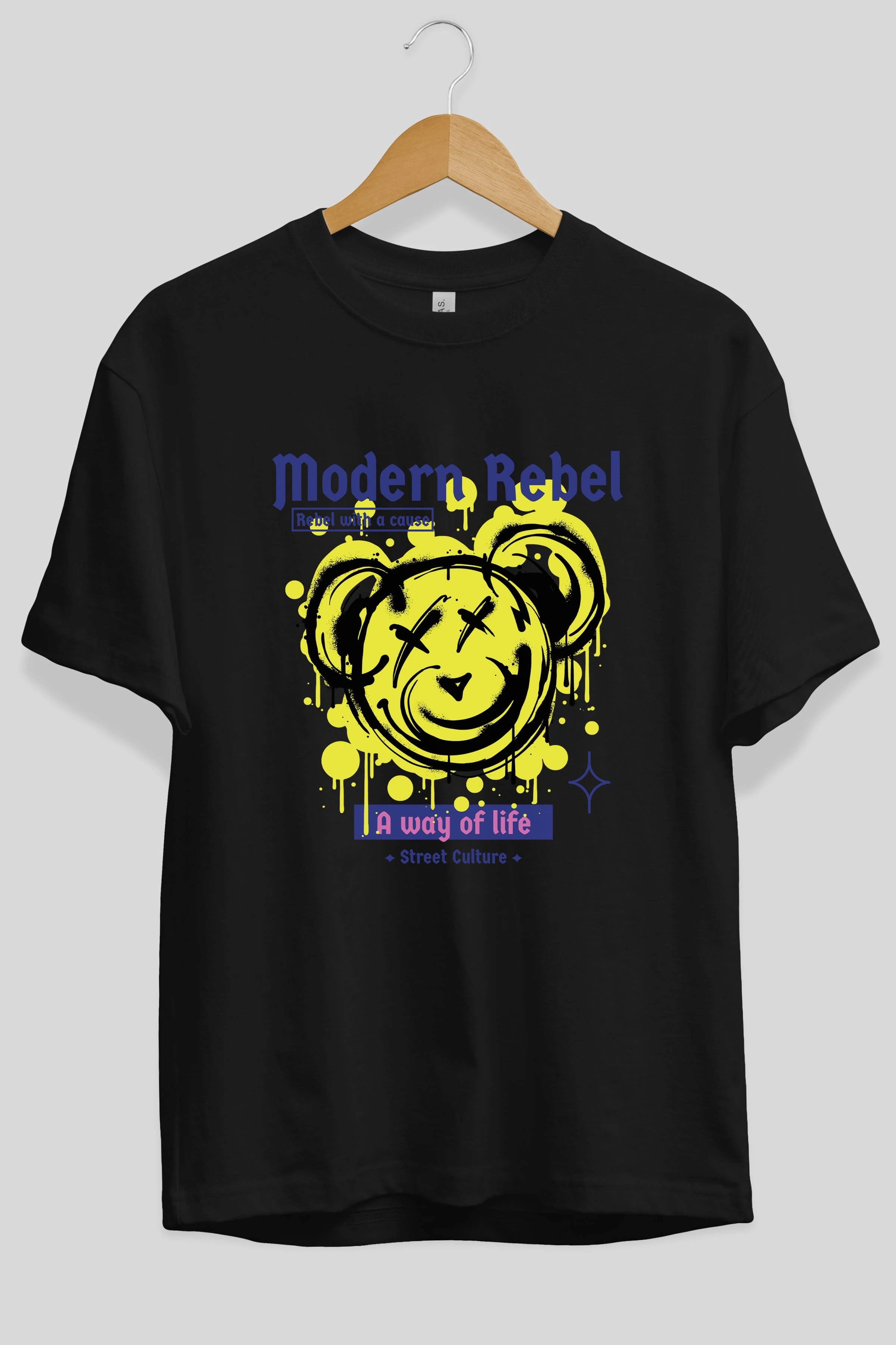 Modern Rebel Bear Ön Baskılı Oversize t-shirt Erkek Kadın Unisex