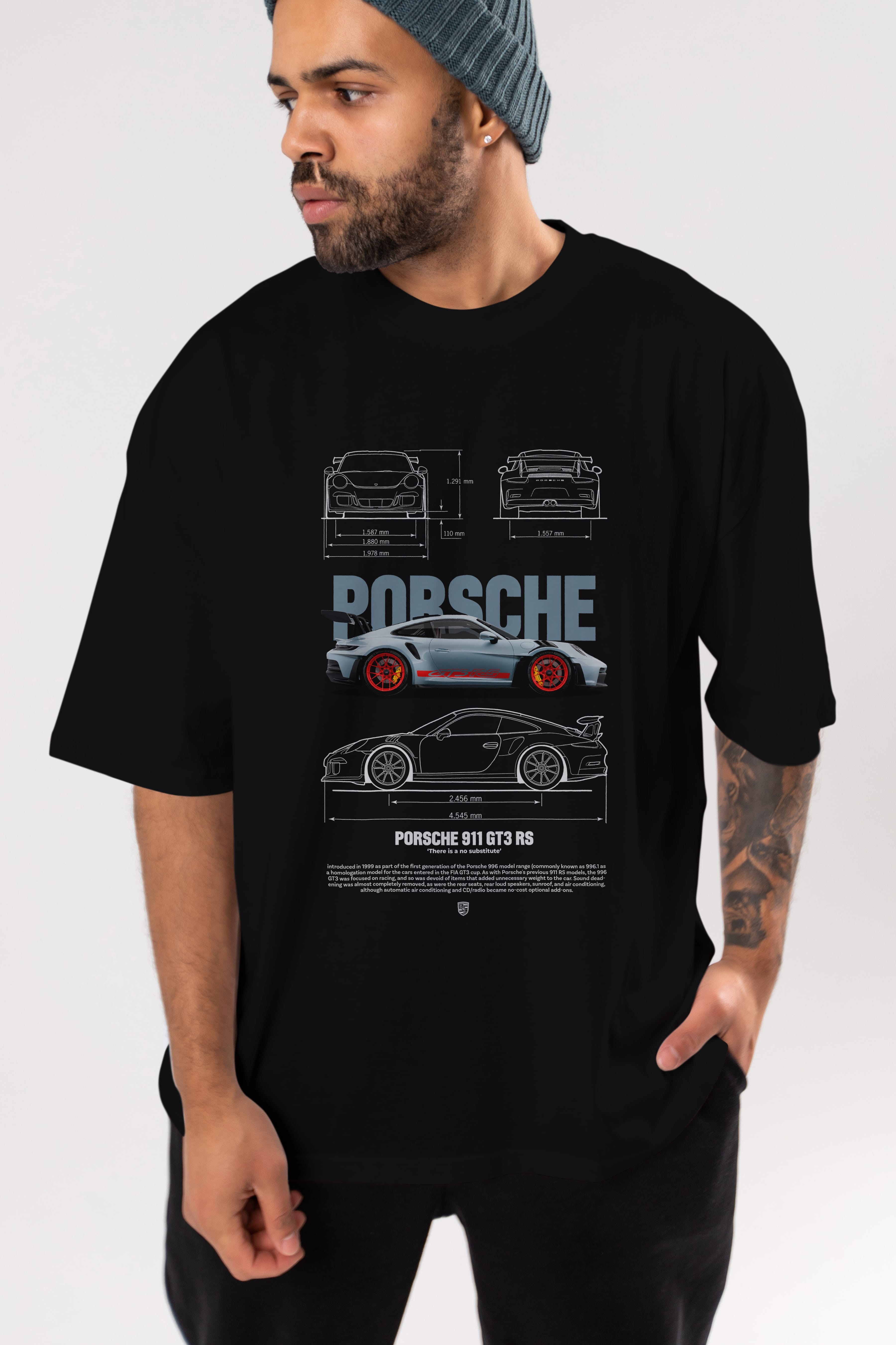 PORSCHE 911 GT3 RS 2 Ön Baskılı Oversize t-shirt Erkek Kadın Unisex %100 Pamuk Bisiklet Yaka tişort