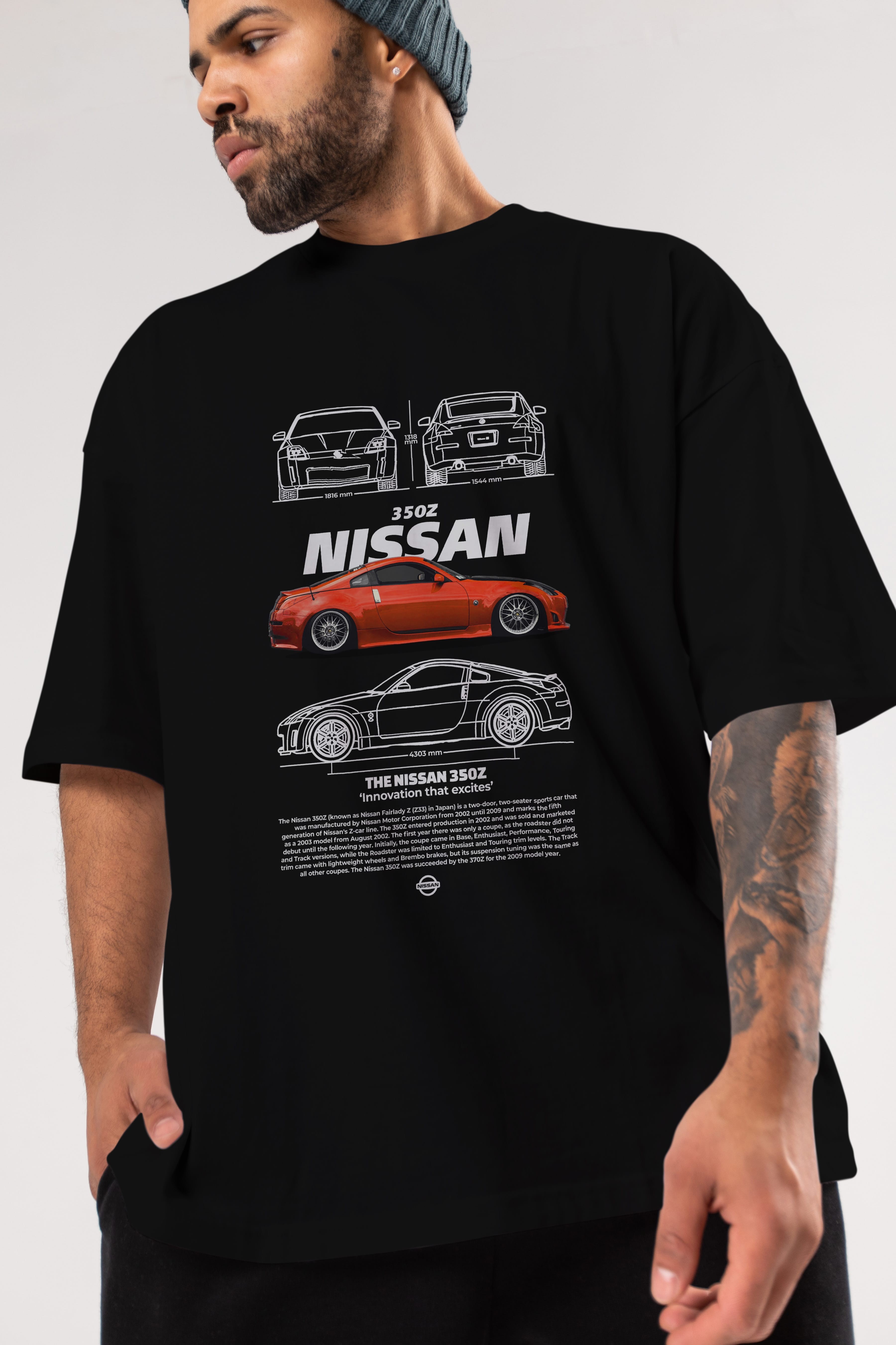 NISSAN 350Z 1 Ön Baskılı Oversize t-shirt Erkek Kadın Unisex %100 Pamuk Bisiklet Yaka tişort