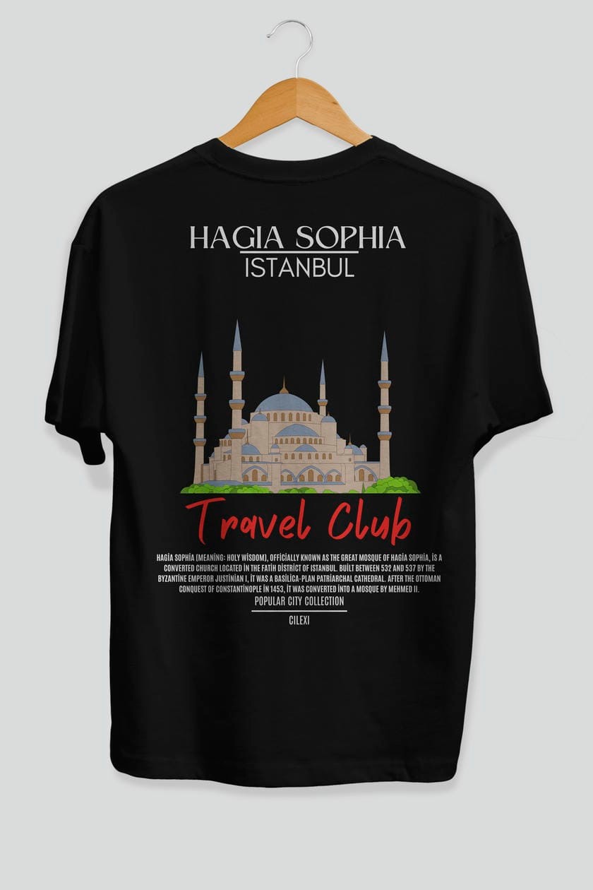 Hagia Sophia İstanbul Arka Baskılı Oversize t-shirt Erkek Kadın Pamuk Bisiklet Yaka tişort
